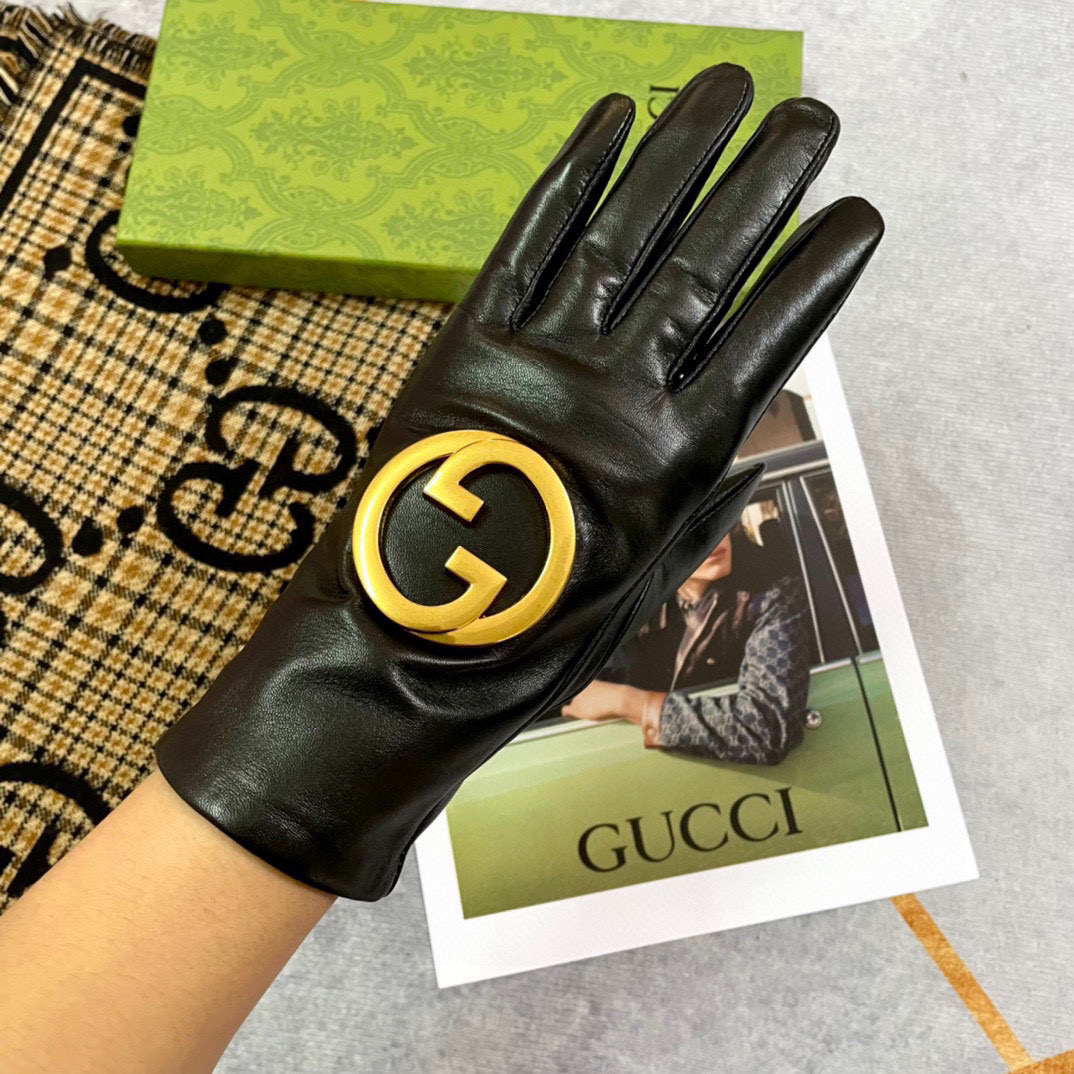 Gucci秋冬新款 大Logo装饰 奢华尽显。【顶级原单】官网同步女士新款高档羊皮手套🎉🔒🔒百分百选用进