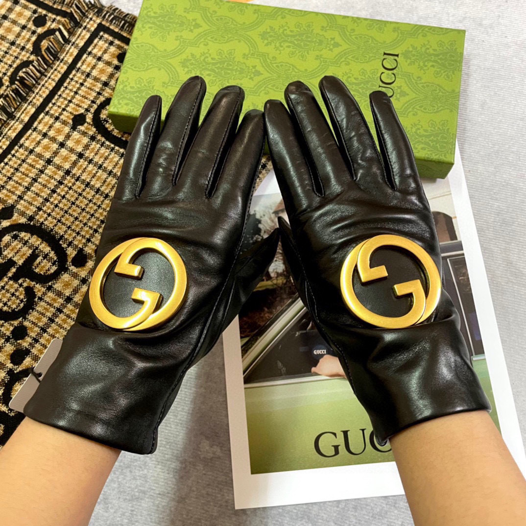 Gucci秋冬新款 大Logo装饰 奢华尽显。【顶级原单】官网同步女士新款高档羊皮手套🎉🔒🔒百分百选用进