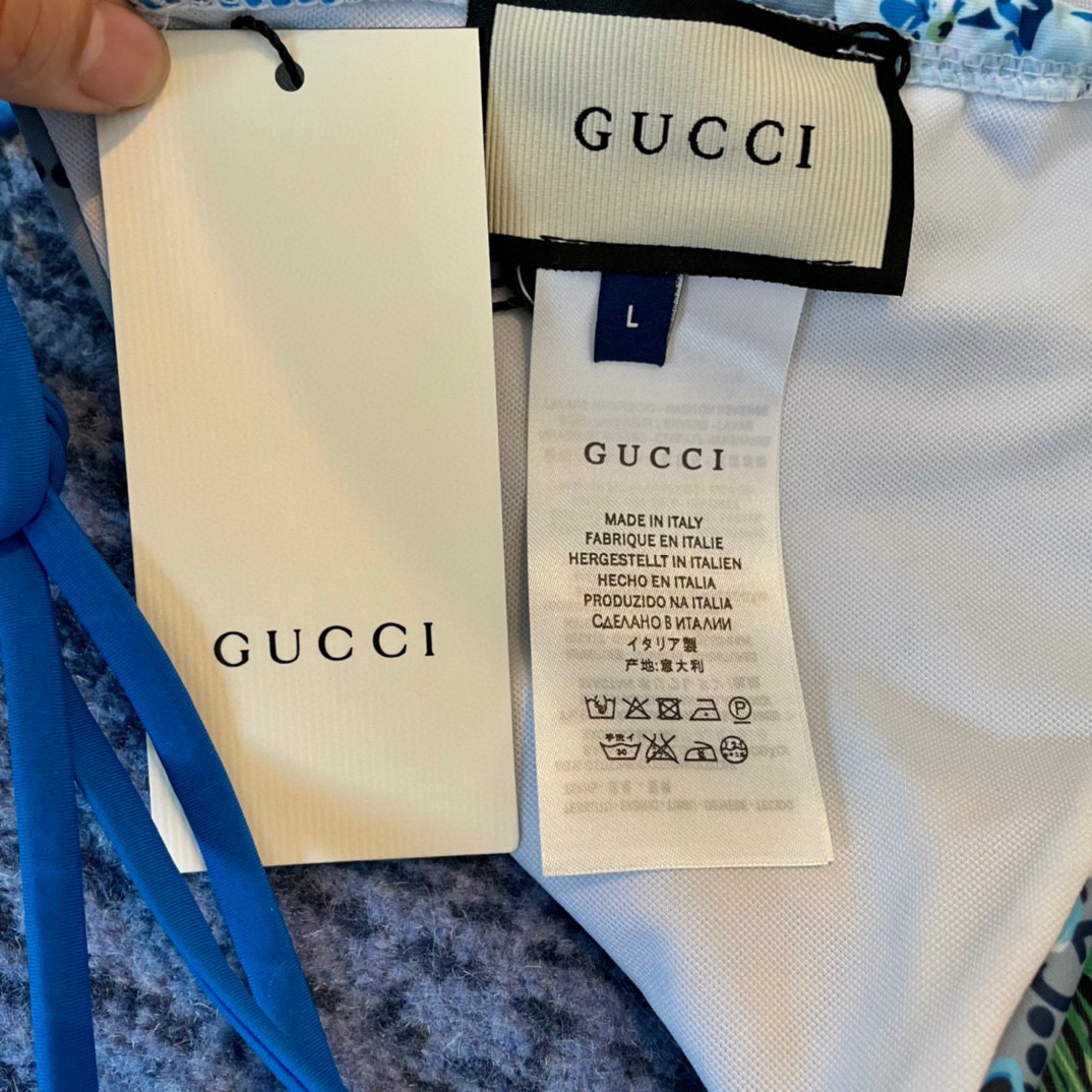 Gucci新款比基尼泳衣~双G字母印花吊带背心链条文胸内衣+三角裤两件套装， 码数：S M LXl