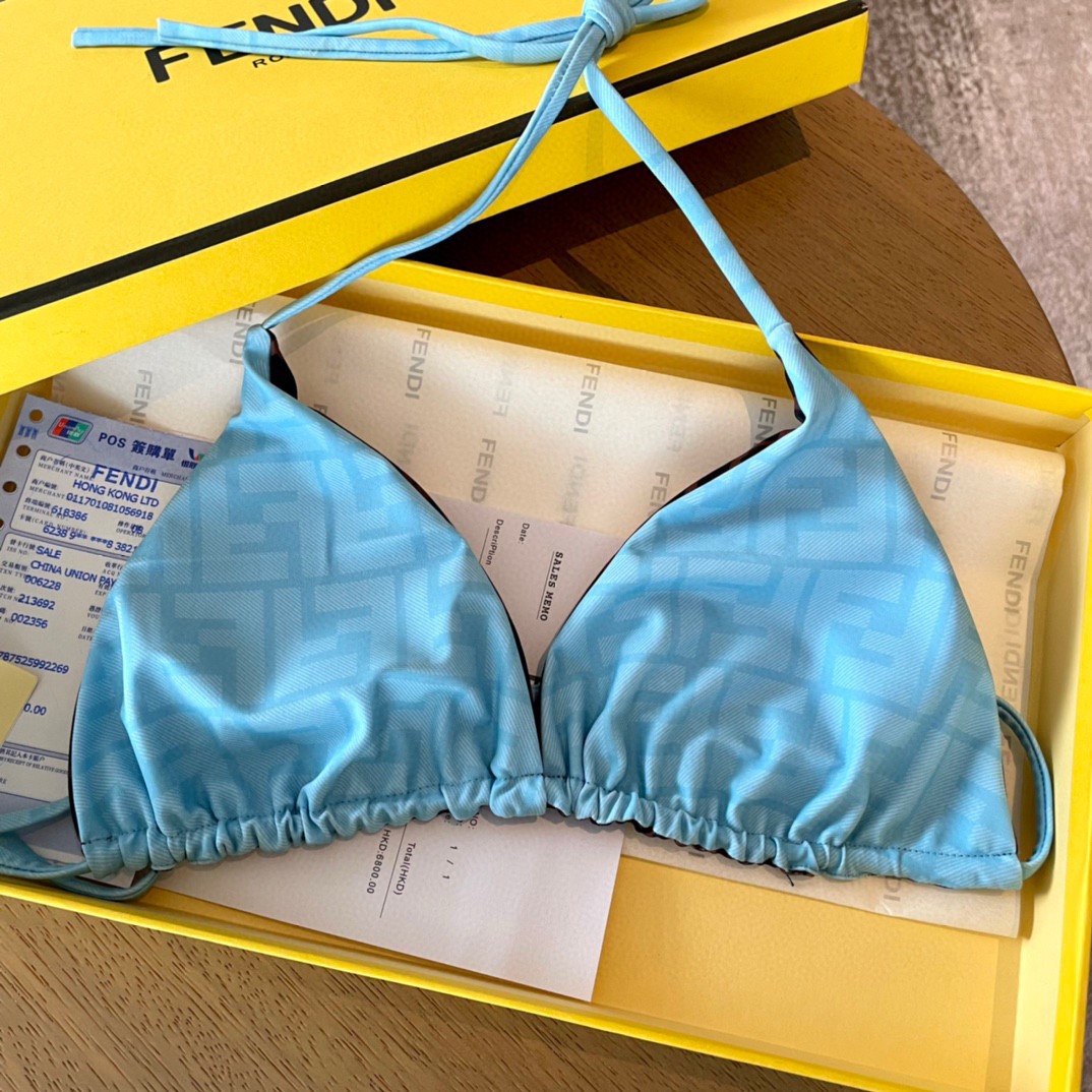 双面可穿 Fendi芬迪新款比基尼套装 印花系带内衣+丁字三角内裤分体泳衣套装，粉色，蓝色，码数：SML