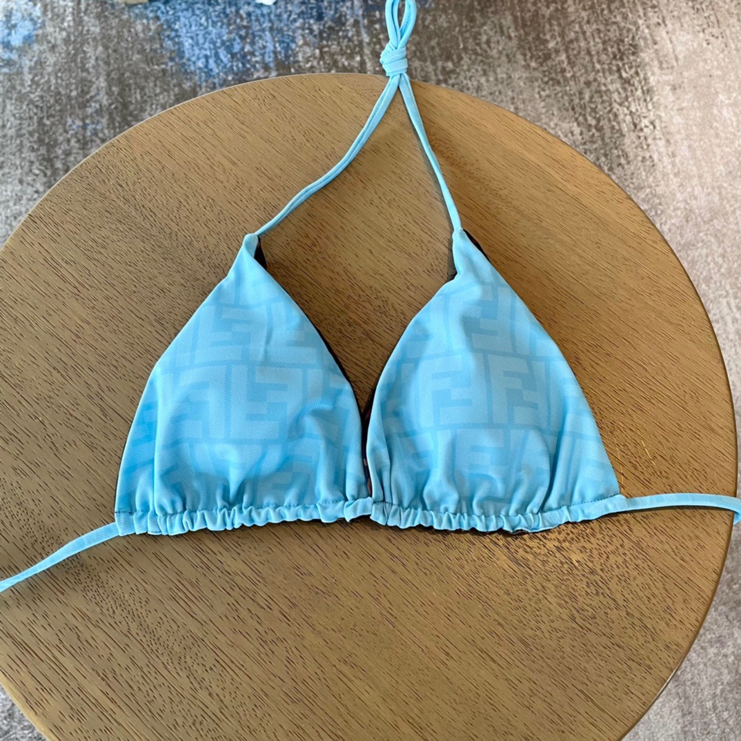 双面可穿 Fendi芬迪新款比基尼套装 印花系带内衣+丁字三角内裤分体泳衣套装，粉色，蓝色，码数：SML