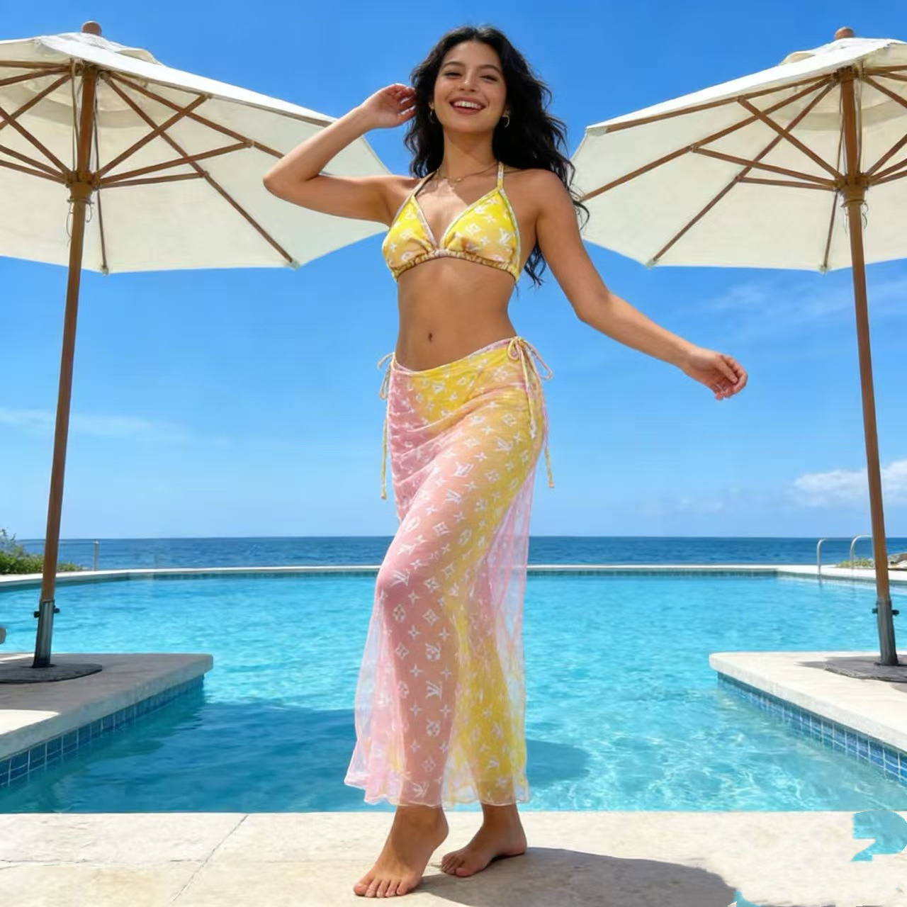 Lv比基尼👙➕纱裙😍🥰适合多种场景的游泳衣🏊‍♀️海边 游泳池 温泉 水上乐园 漂流都可以😌内搭也完全可