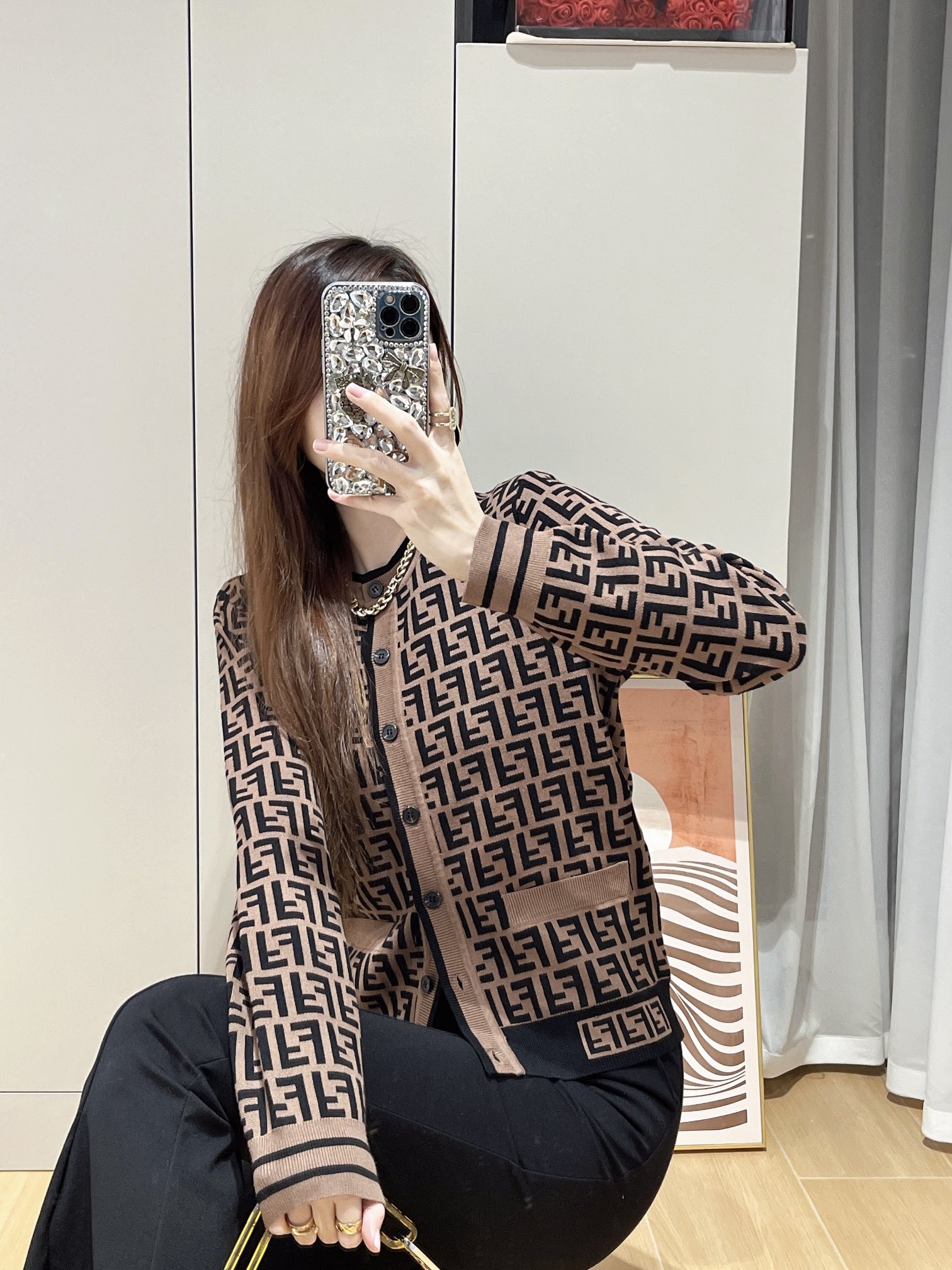Fendi Clothing Cardigans Knit Sweater Shirts & Blouses Brown Knitting Fall/Winter Collection