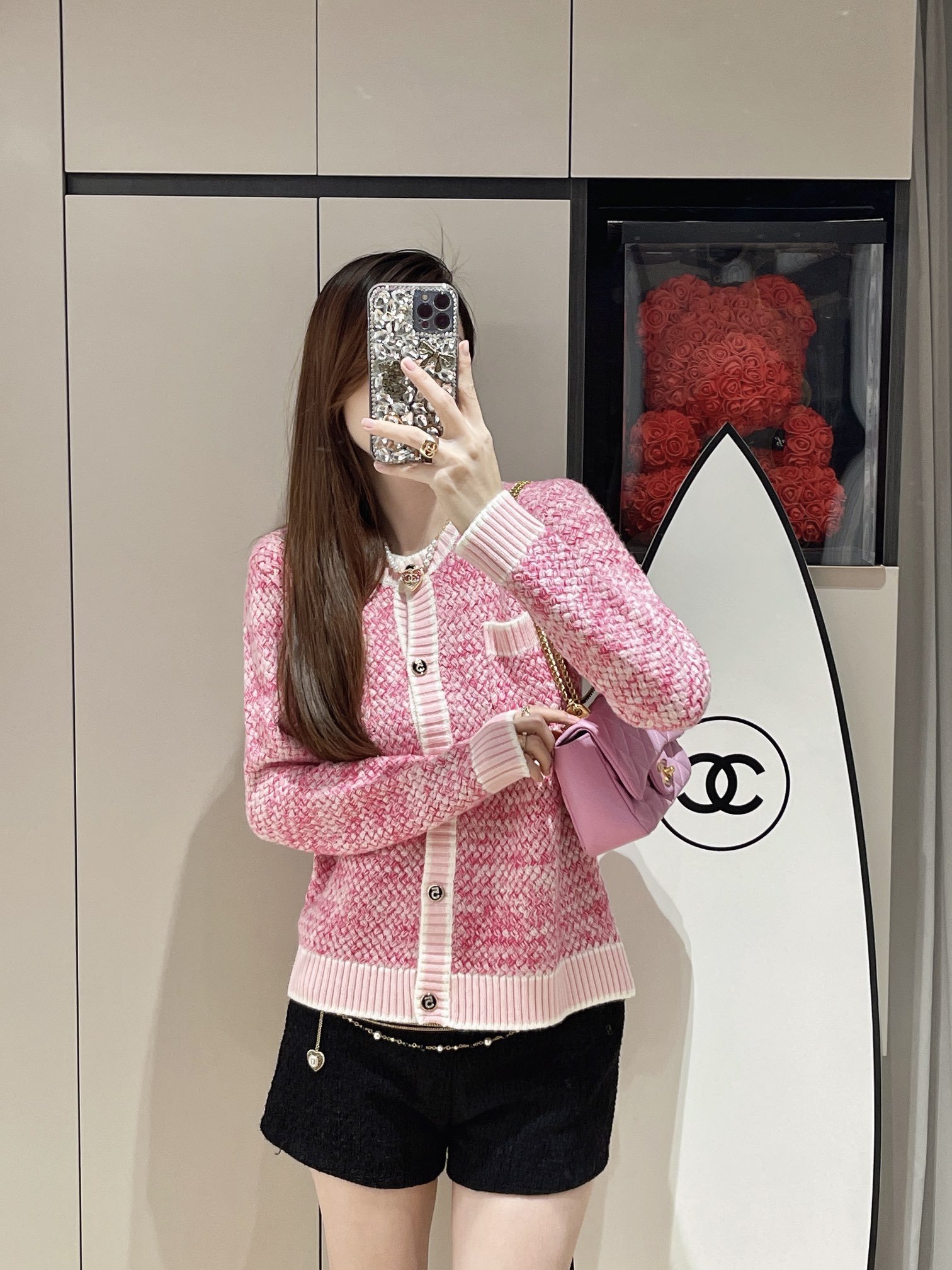 Chanel Clothing Cardigans Knit Sweater Pink Knitting Wool Fall/Winter Collection