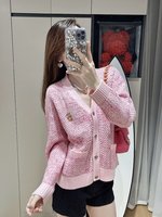 2023 Perfect Replica Designer
 Chanel AAA+
 Clothing Cardigans Knit Sweater Pink Knitting Wool Fall/Winter Collection