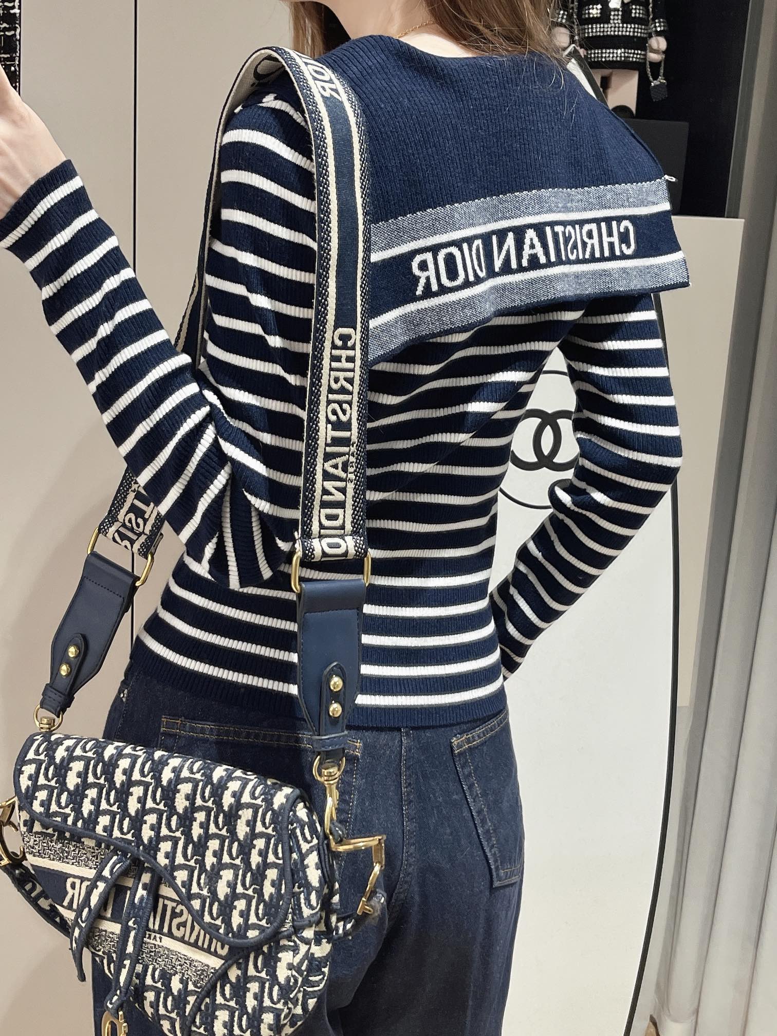 Dior Clothing Knit Sweater Quality AAA+ Replica
 Blue White Knitting Fall Collection