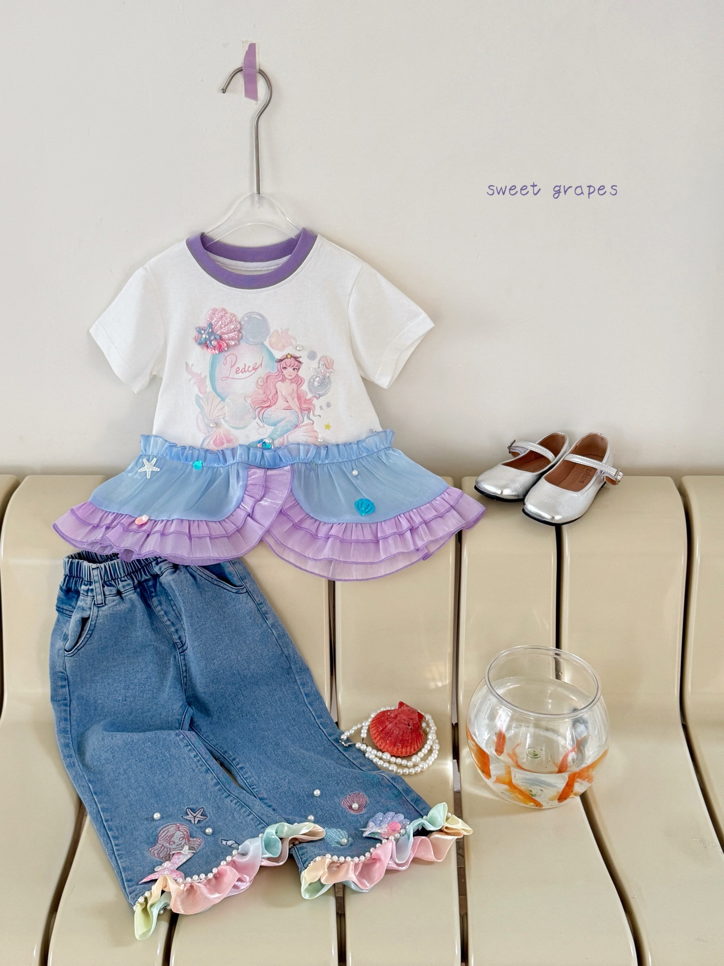 ✅Top 79.9@, jeans 99.9@ una pieza venta rápida ✅Tallas 110-160, pide según tabla de tallas. Es la princesa sirena brill…