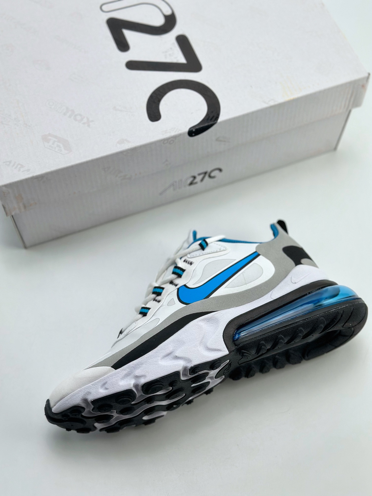 Air Max 270 REACT White, Black and Blue Official Website Strong Operation Main Push CT1280-101