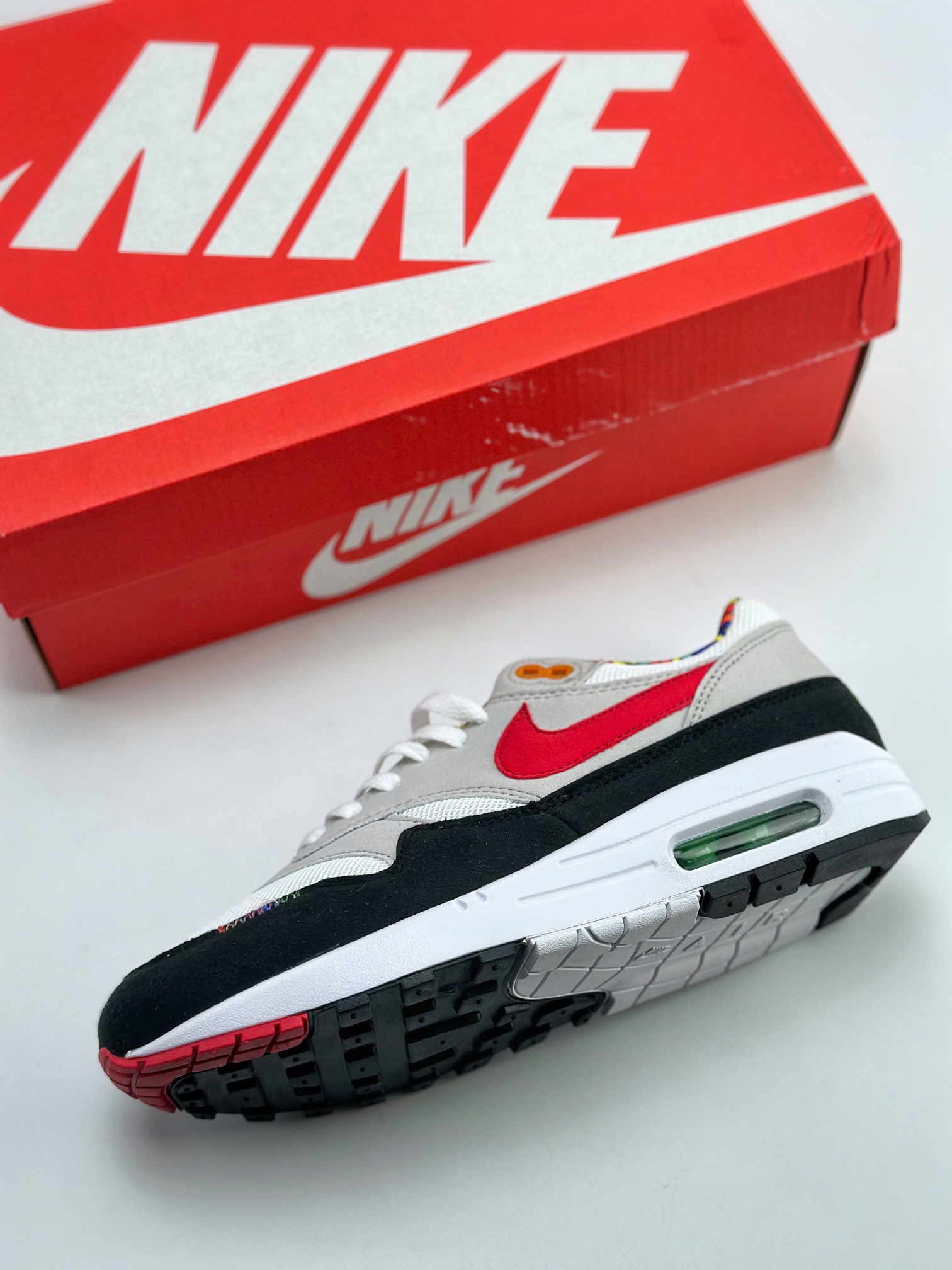 Nike Air Max 1 white, black and red retro casual running shoes DC1478-100