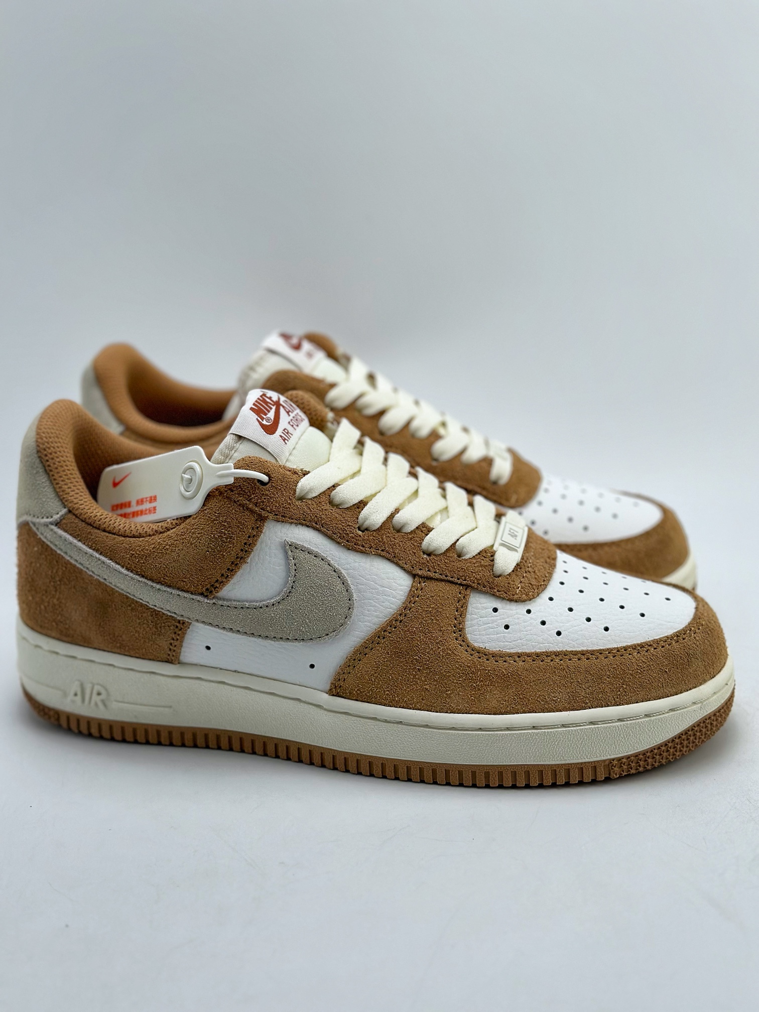 Nike Air Force 1 Low 07 White Brown Suede Stitching BQ8988-104