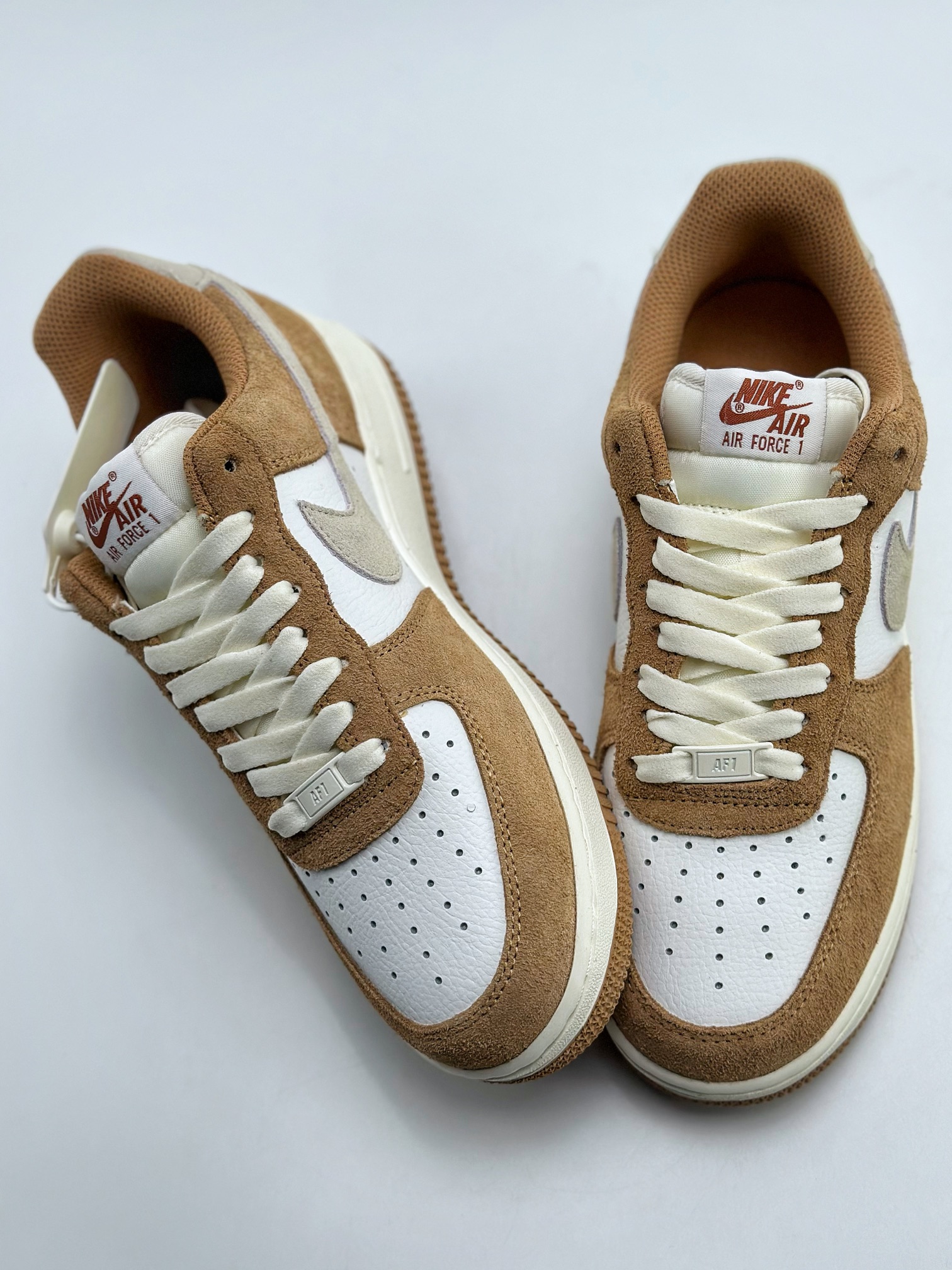 Nike Air Force 1 Low 07 White Brown Suede Stitching BQ8988-104