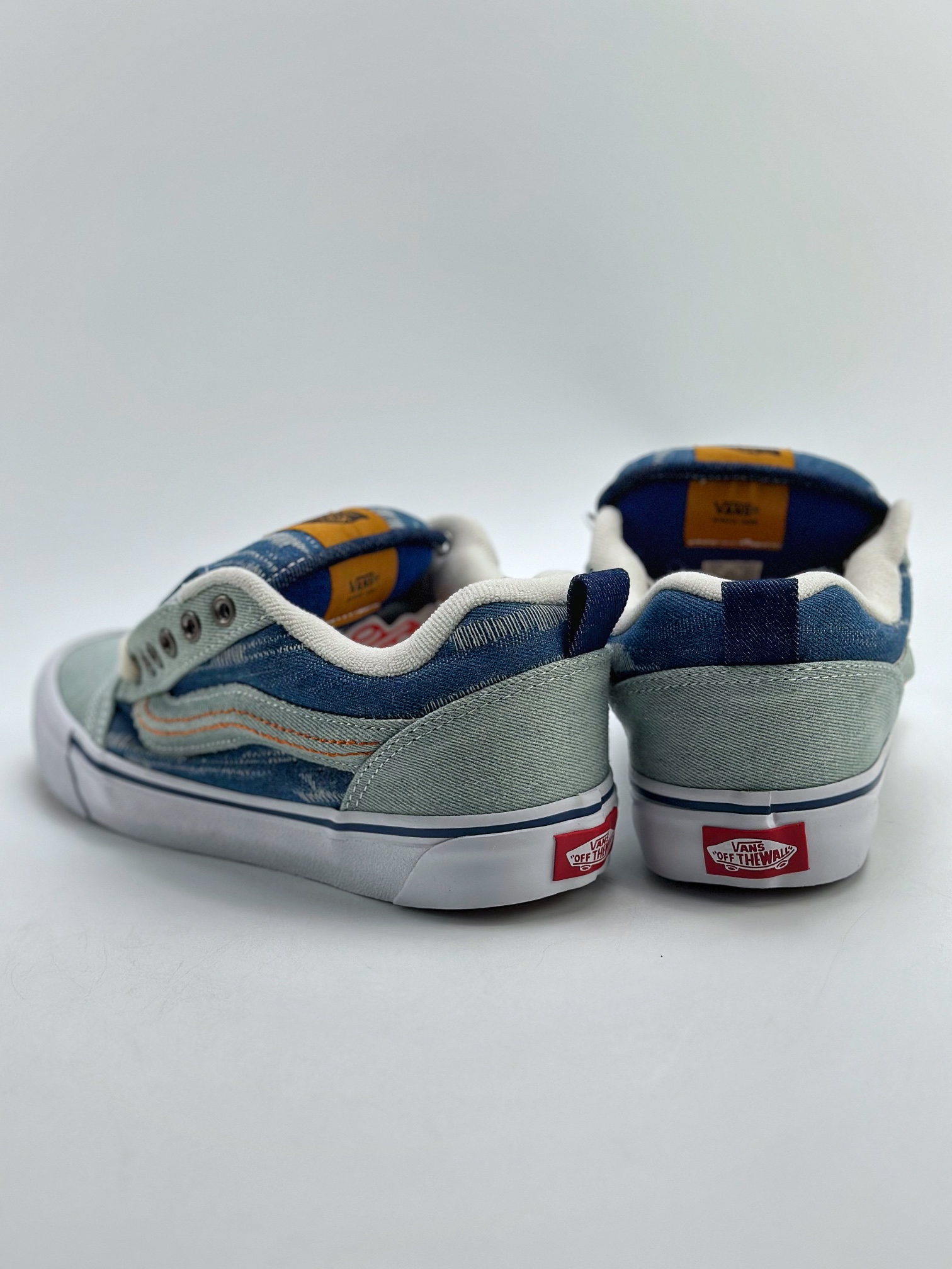 Vans knu skool ripped bread shoes blue black washed denim