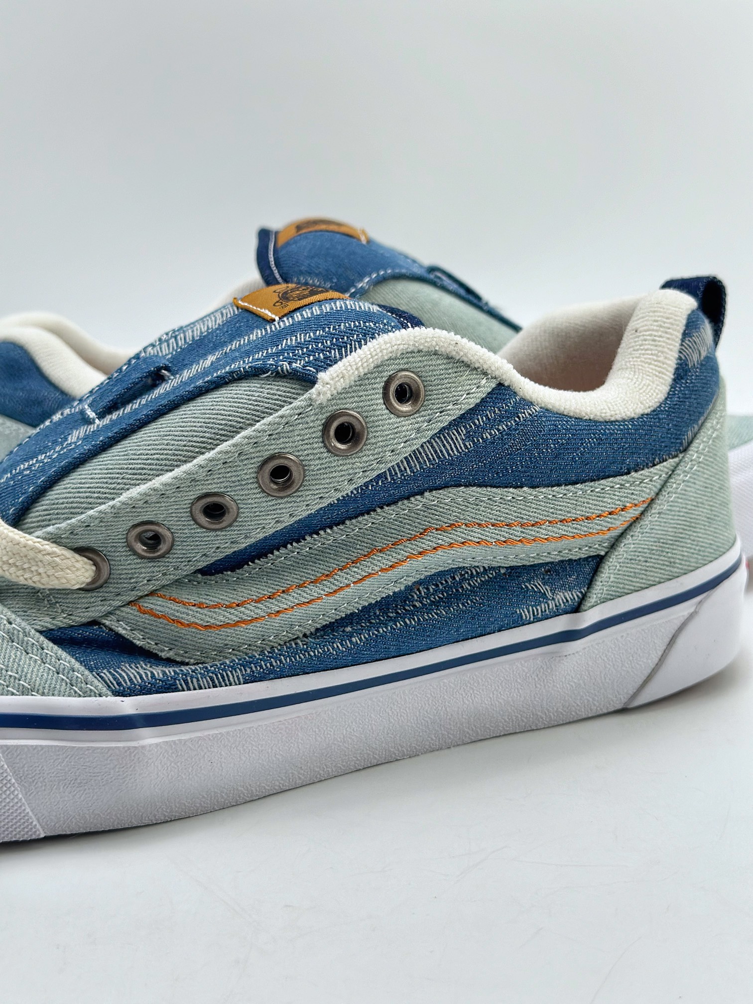 Vans knu skool ripped bread shoes blue black washed denim