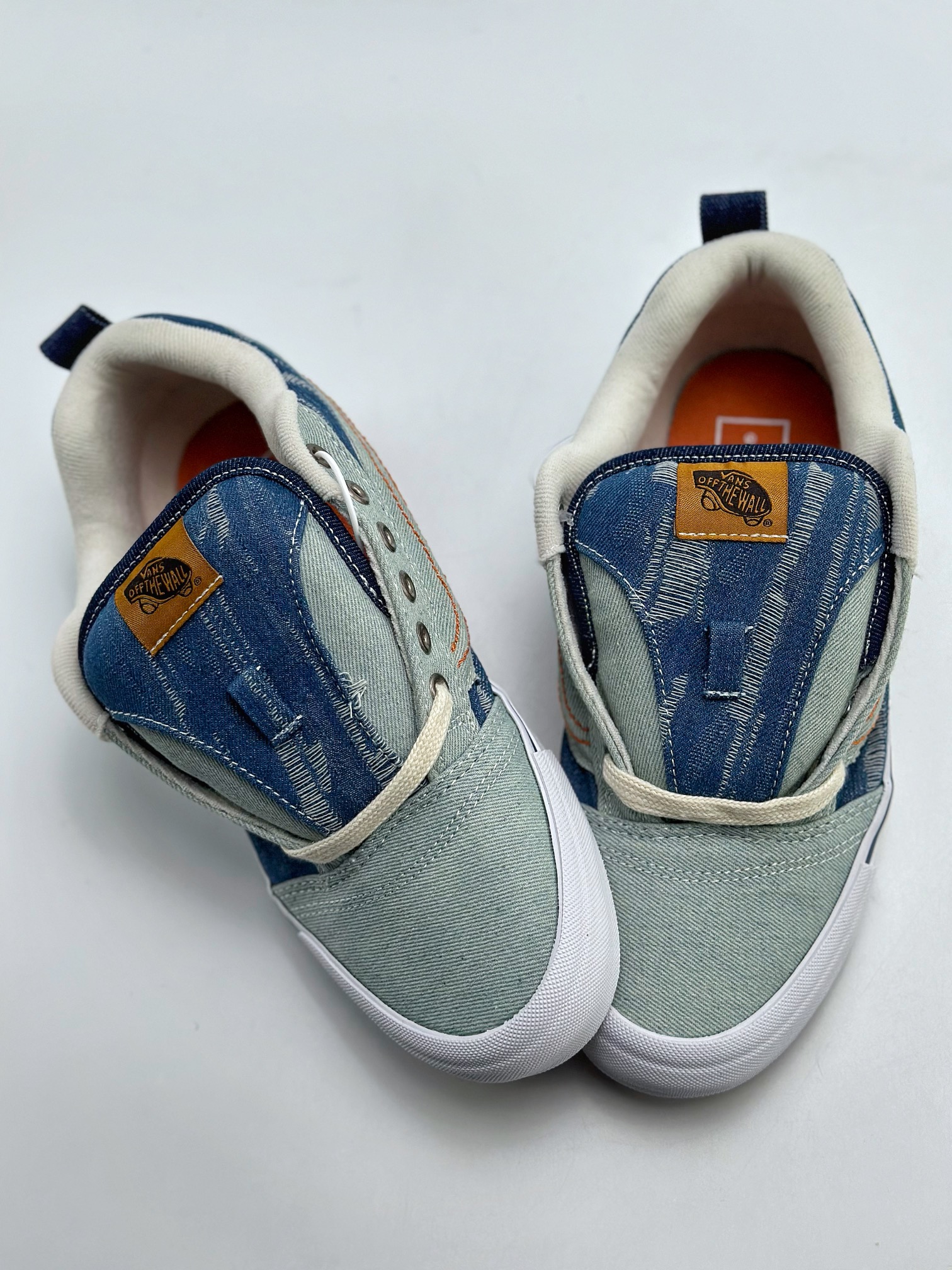 Vans knu skool ripped bread shoes blue black washed denim