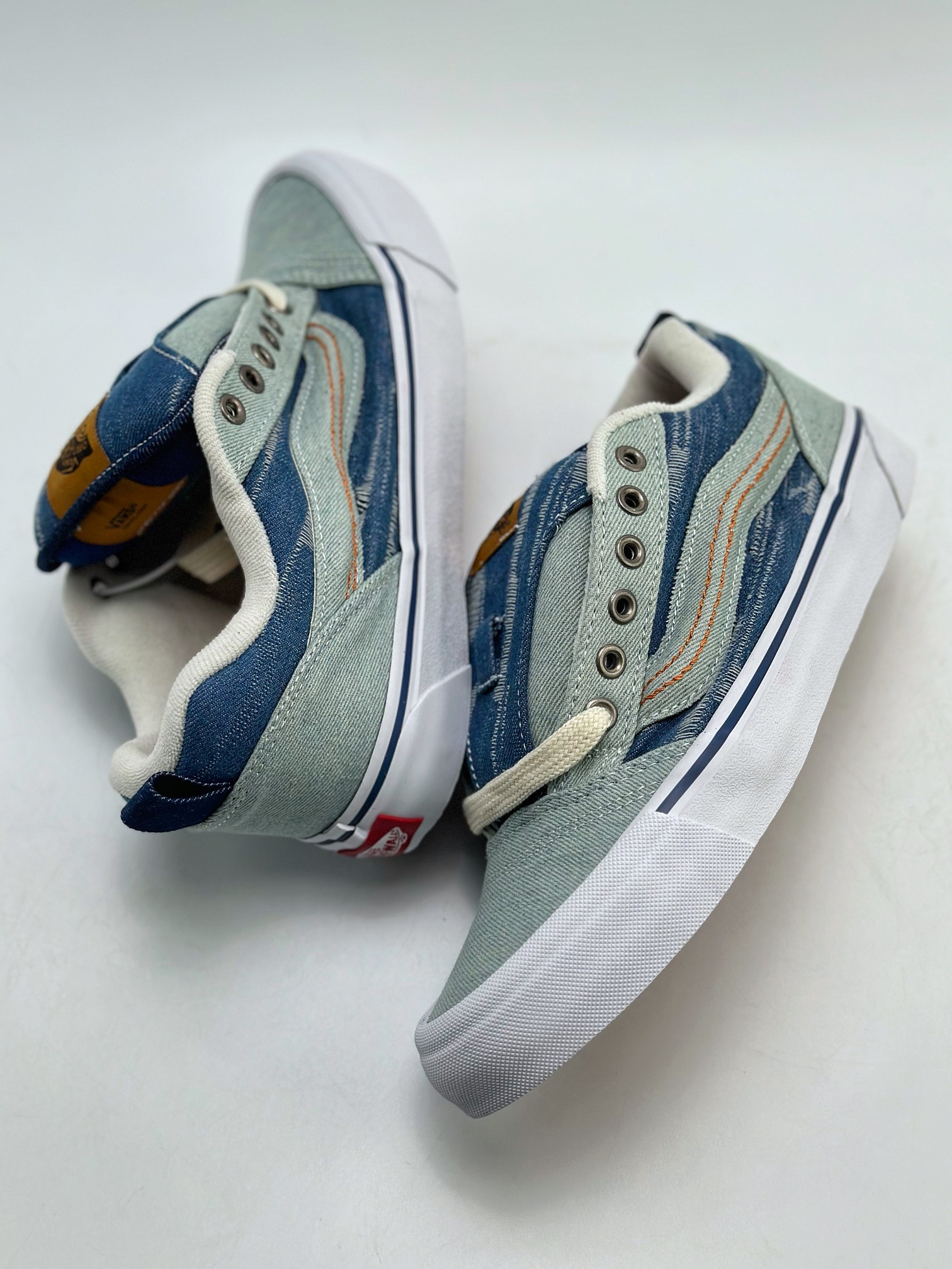 Vans knu skool ripped bread shoes blue black washed denim