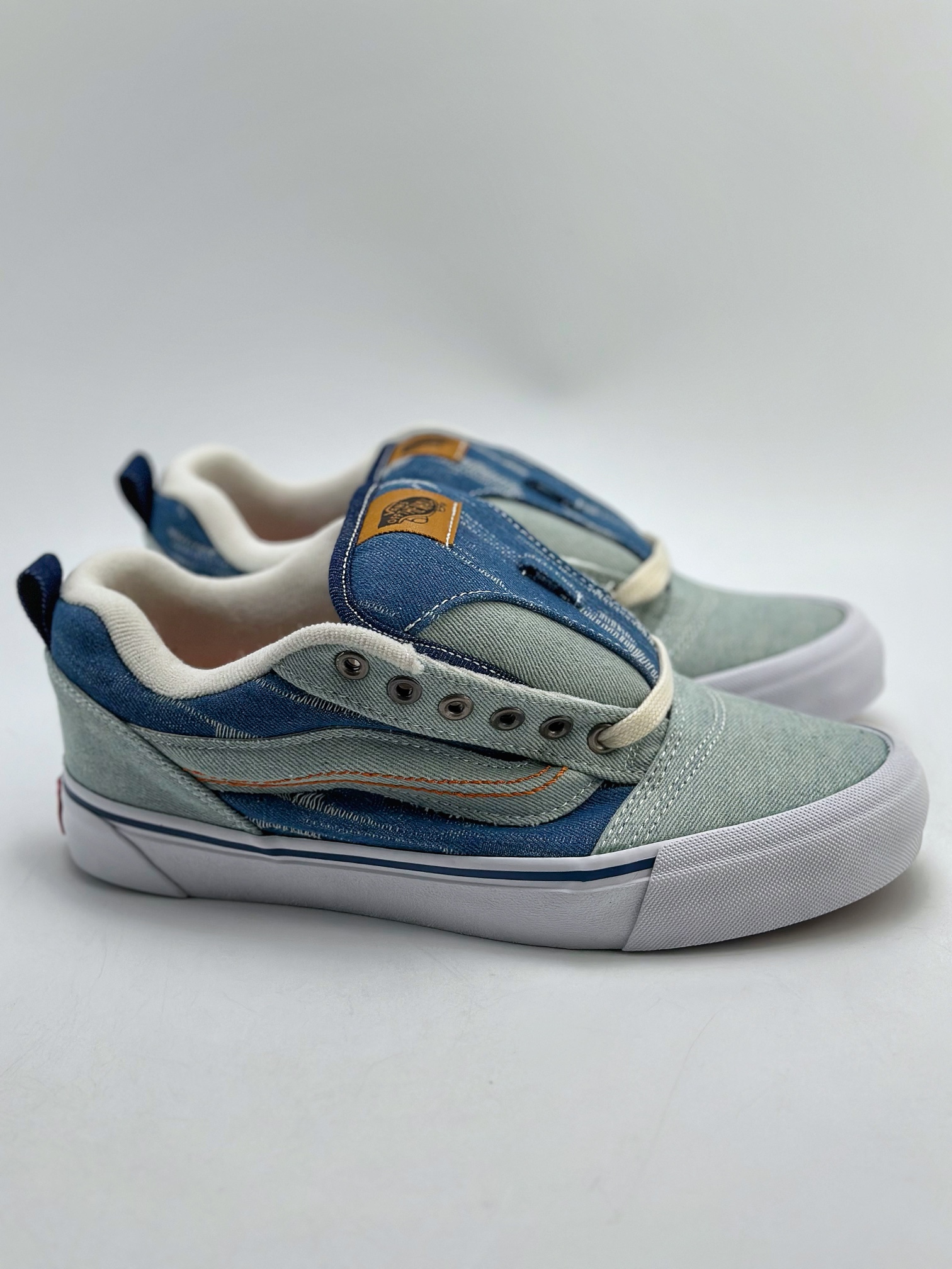 Vans knu skool ripped bread shoes blue black washed denim