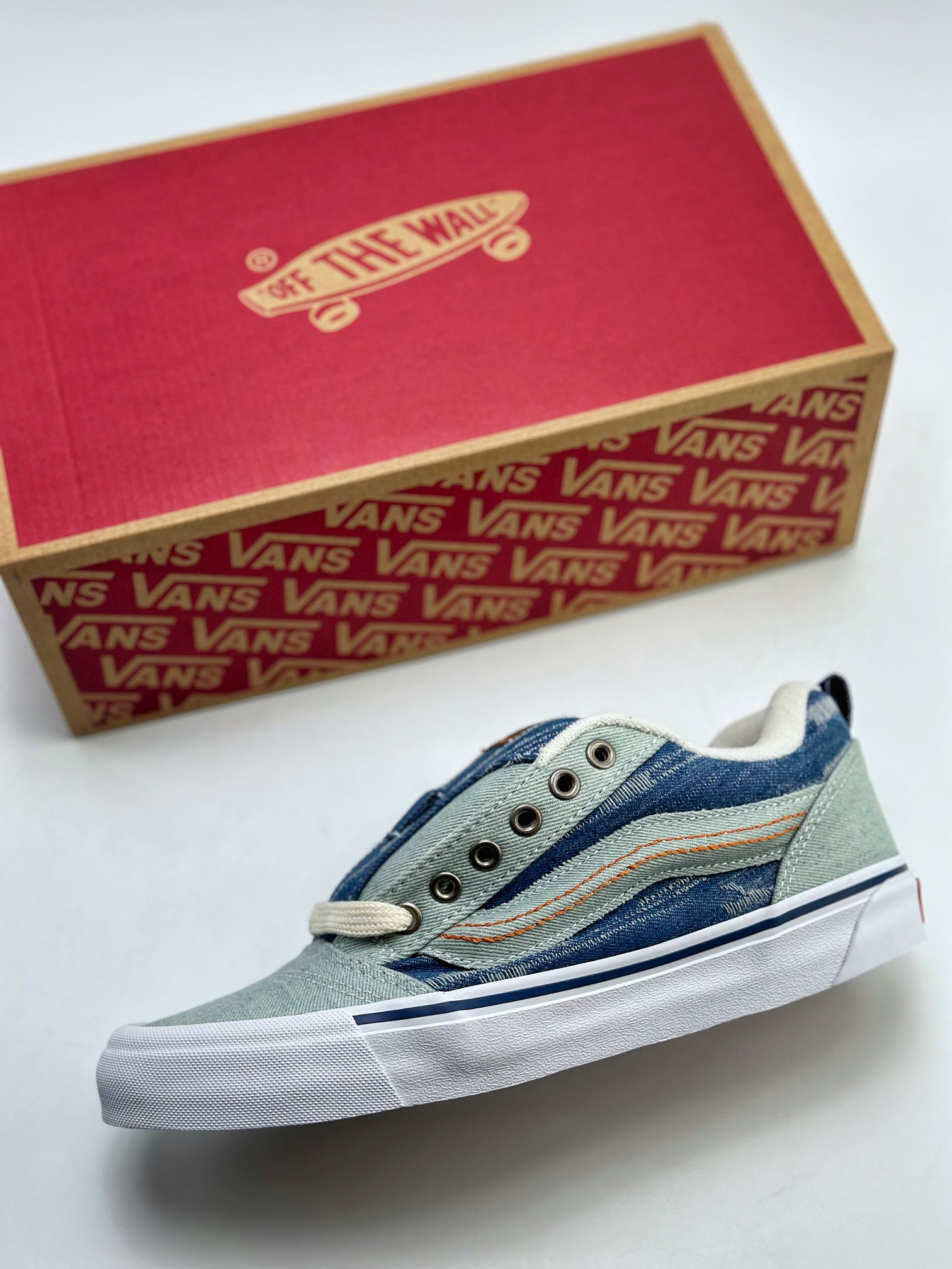 Vans knu skool ripped bread shoes blue black washed denim