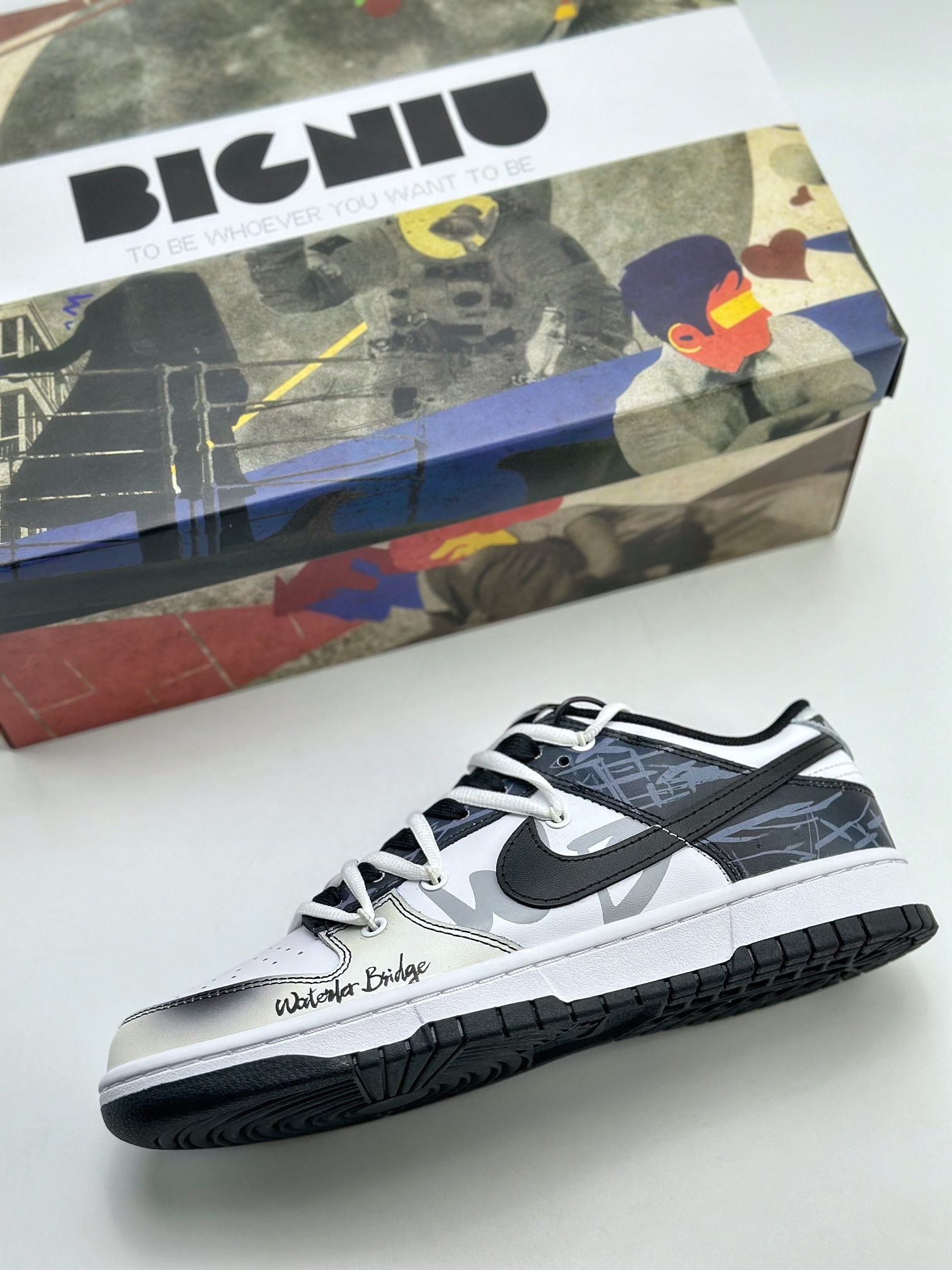 Nike SB Dunk Low BIGNIU city theme Soul Broken Bridge hand-painted spray special shoe box DD1391-100