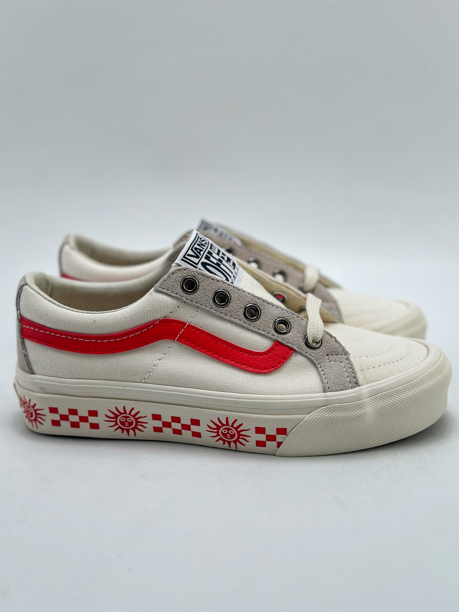 100 VANS SK8-LOW REISSUE SF白红 太阳棋盘格印花帆布滑板鞋