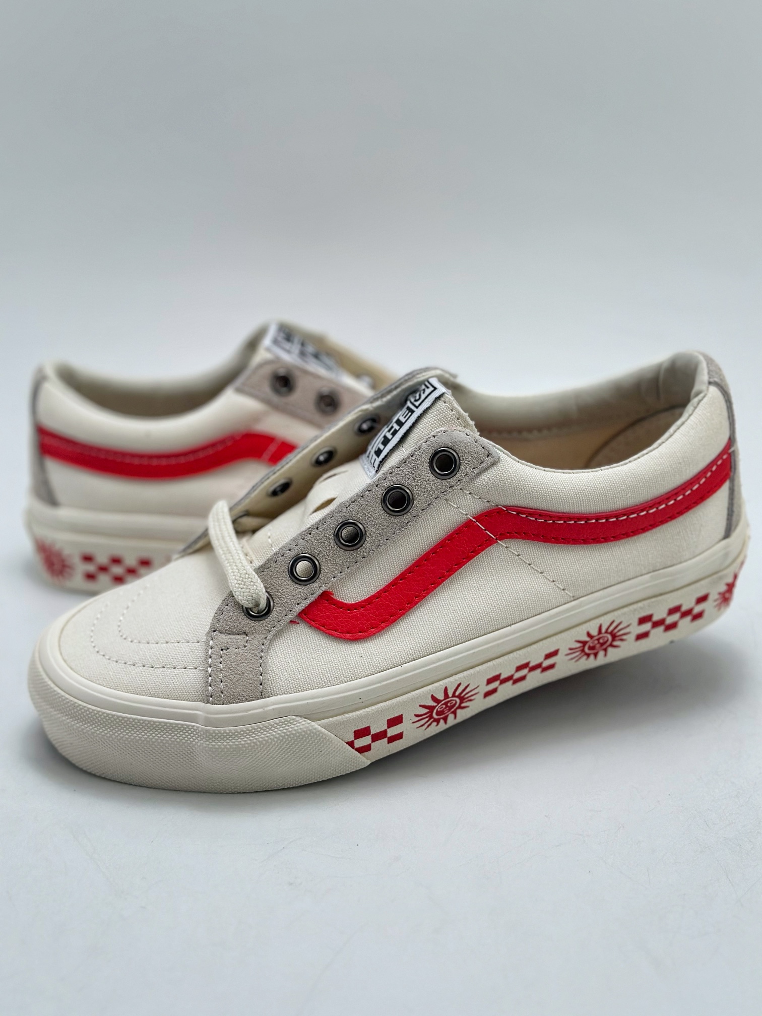 100 VANS SK8-LOW REISSUE SF白红 太阳棋盘格印花帆布滑板鞋