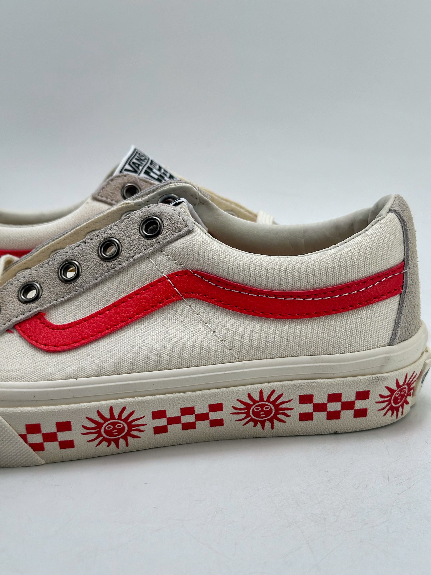 100 VANS SK8-LOW REISSUE SF白红 太阳棋盘格印花帆布滑板鞋