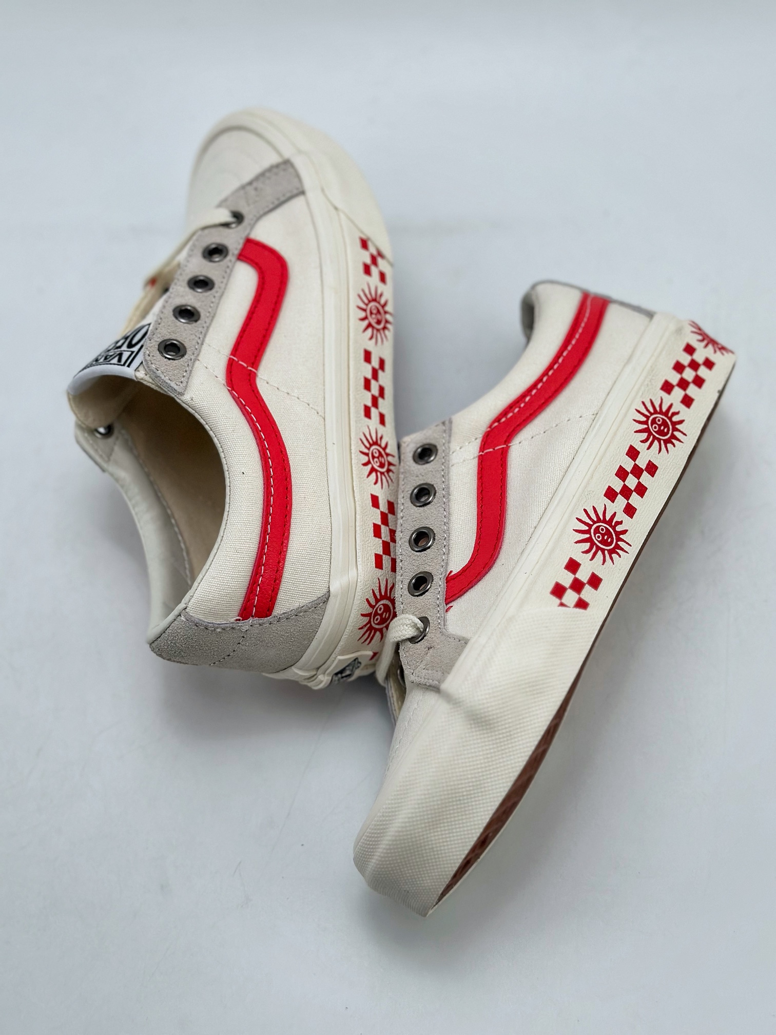 100 VANS SK8-LOW REISSUE SF白红 太阳棋盘格印花帆布滑板鞋