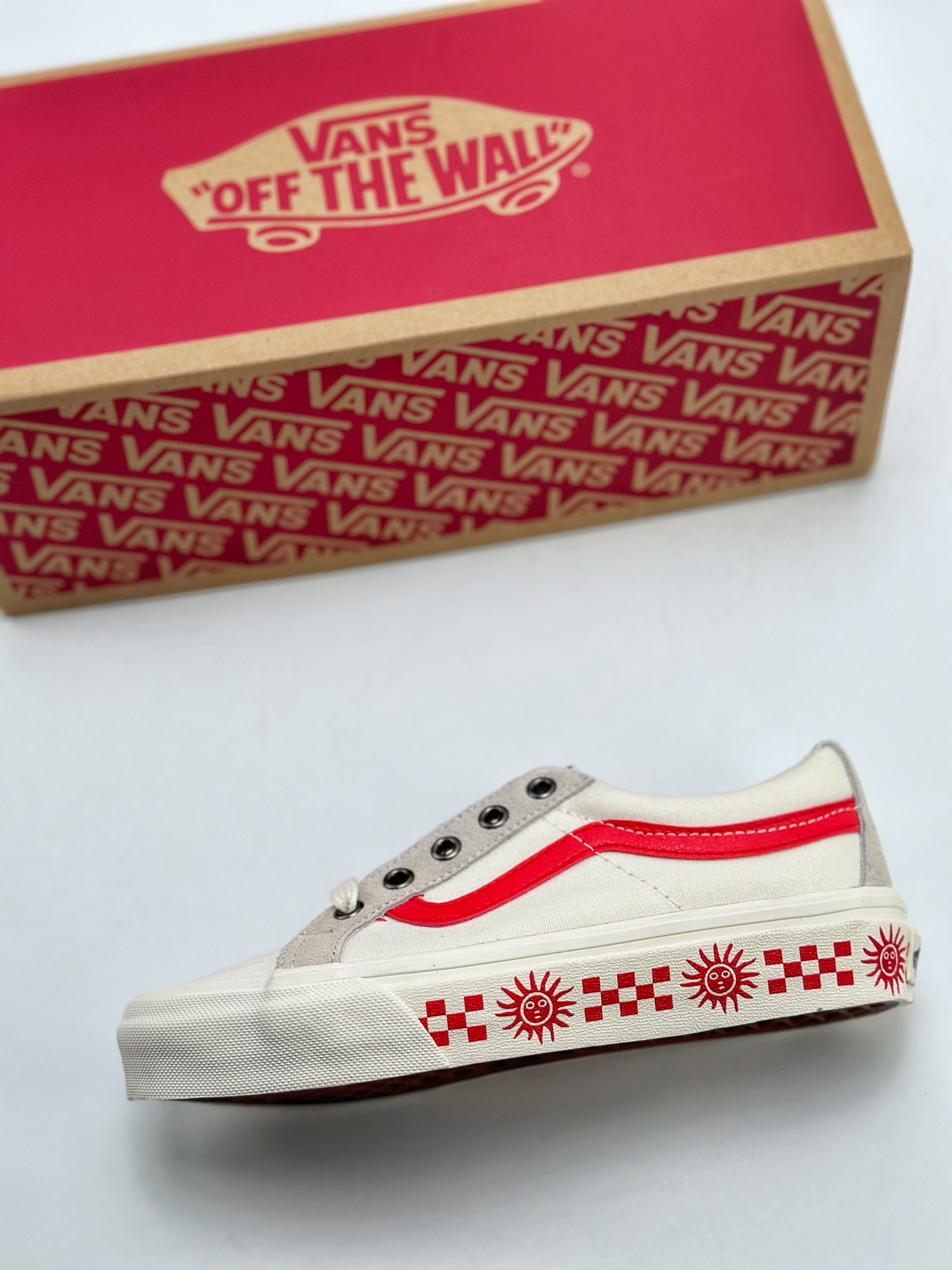 100 VANS SK8-LOW REISSUE SF白红 太阳棋盘格印花帆布滑板鞋