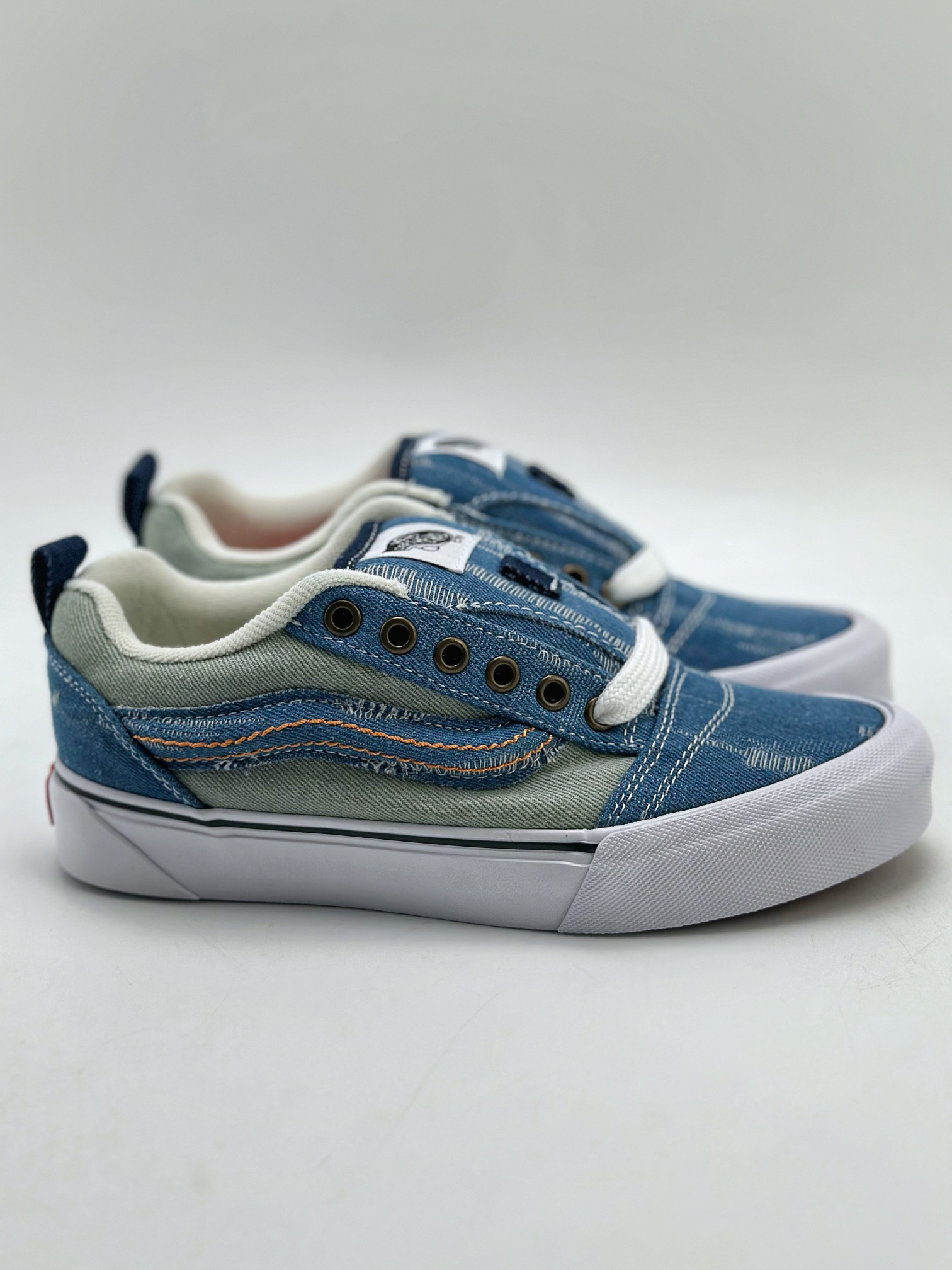 150   Vans knu skool 蓝色水洗牛仔布 男女低帮休闲鞋做旧撕裂胖胖面包鞋