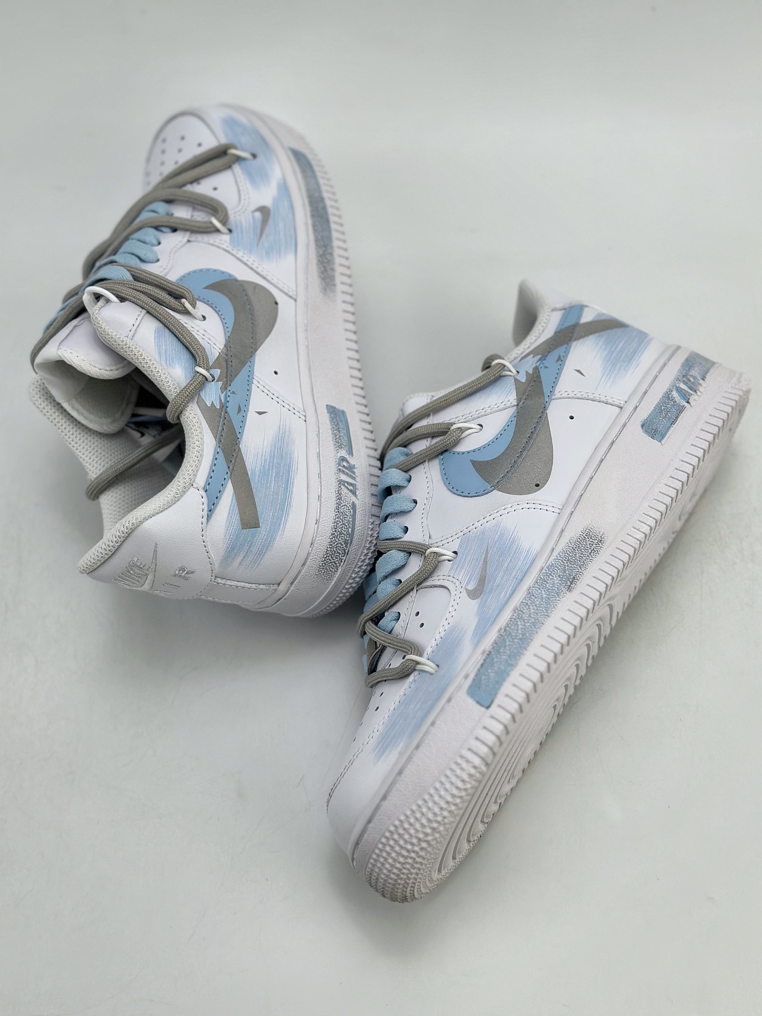 260 Nike Air Force 1 Low 07 手绘 断裂三钩 白蓝灰 ZH0316-020