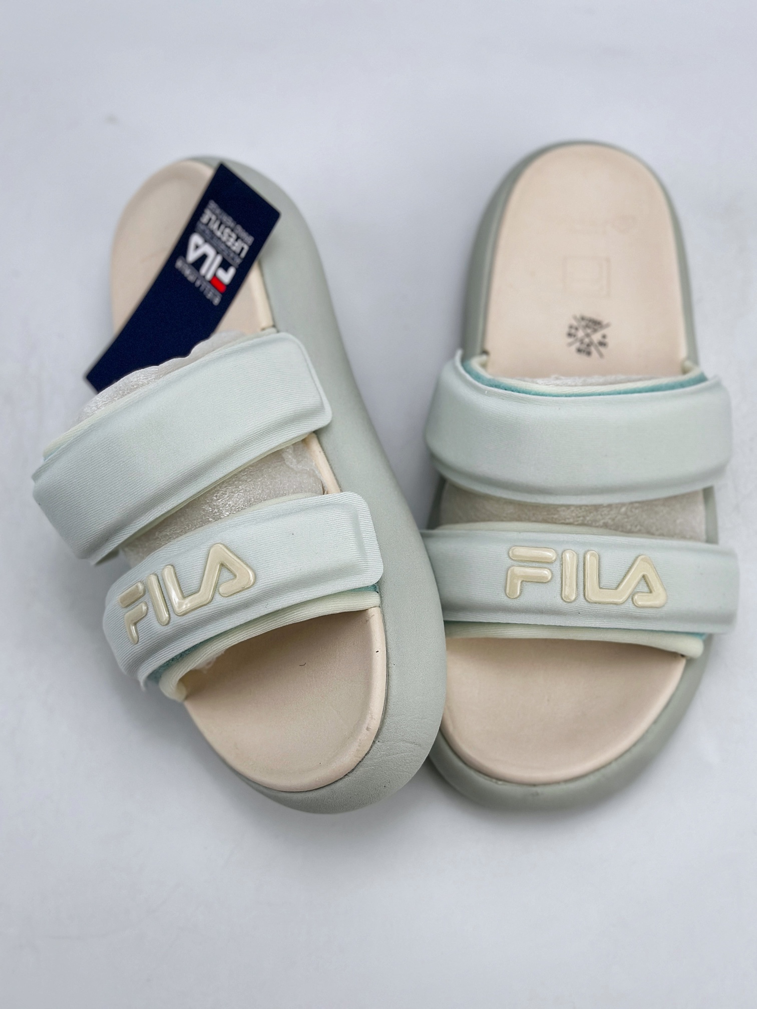 130 Fila Dount 摩登系列 黄浅蓝 甜甜圈魔术贴运动沙滩拖鞋 F12W421505FBB