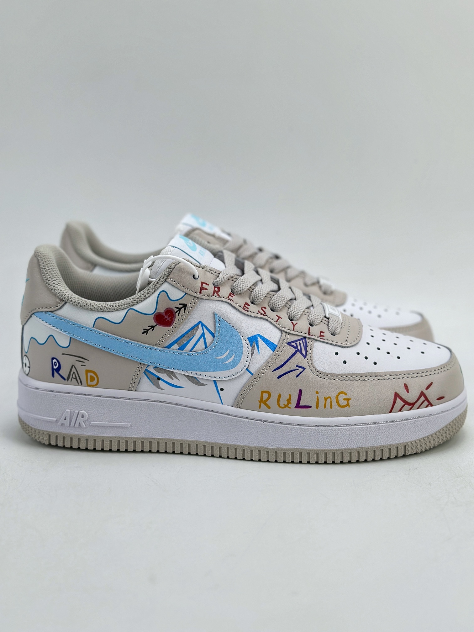 Nike Air Force 1 Low 07 手绘 喷绘 涂鸦雪山 白灰蓝  CW2288-219