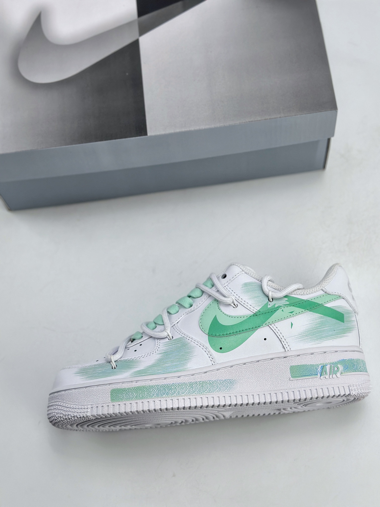 Nike Air Force 1 Low 07 手绘 断裂三钩 白绿  ZH0316-023