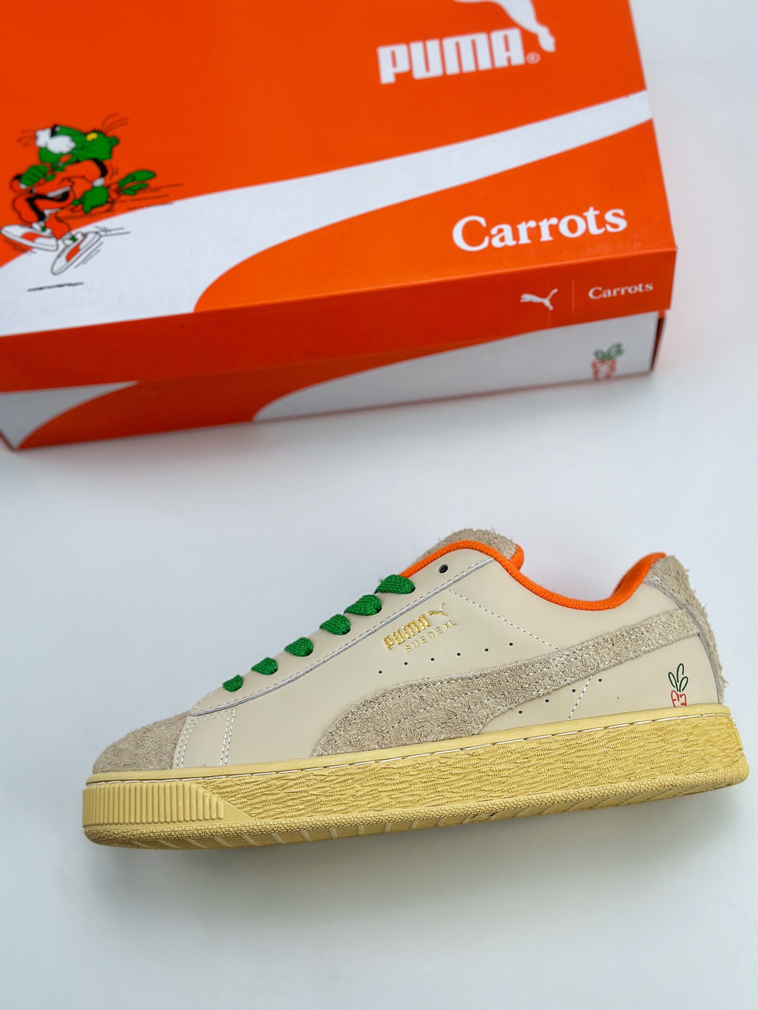 PUMA Suede XL x CARROTS 米绿色 百搭单品 厚鞋舌轻便防滑低帮板鞋 398081-01