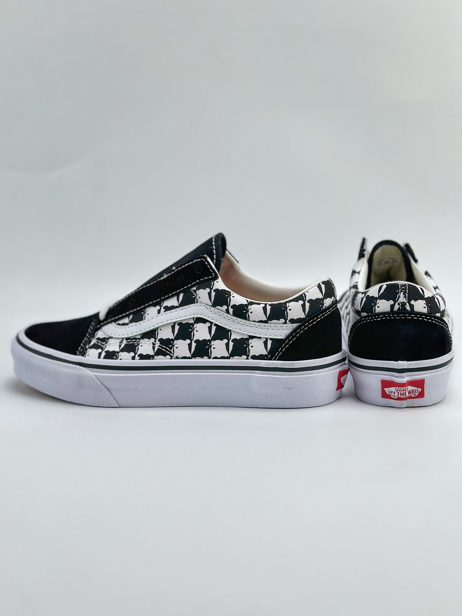 Vans Old Skool 黑白熊拼接 舒适百搭 防滑减震 休闲硫化板鞋