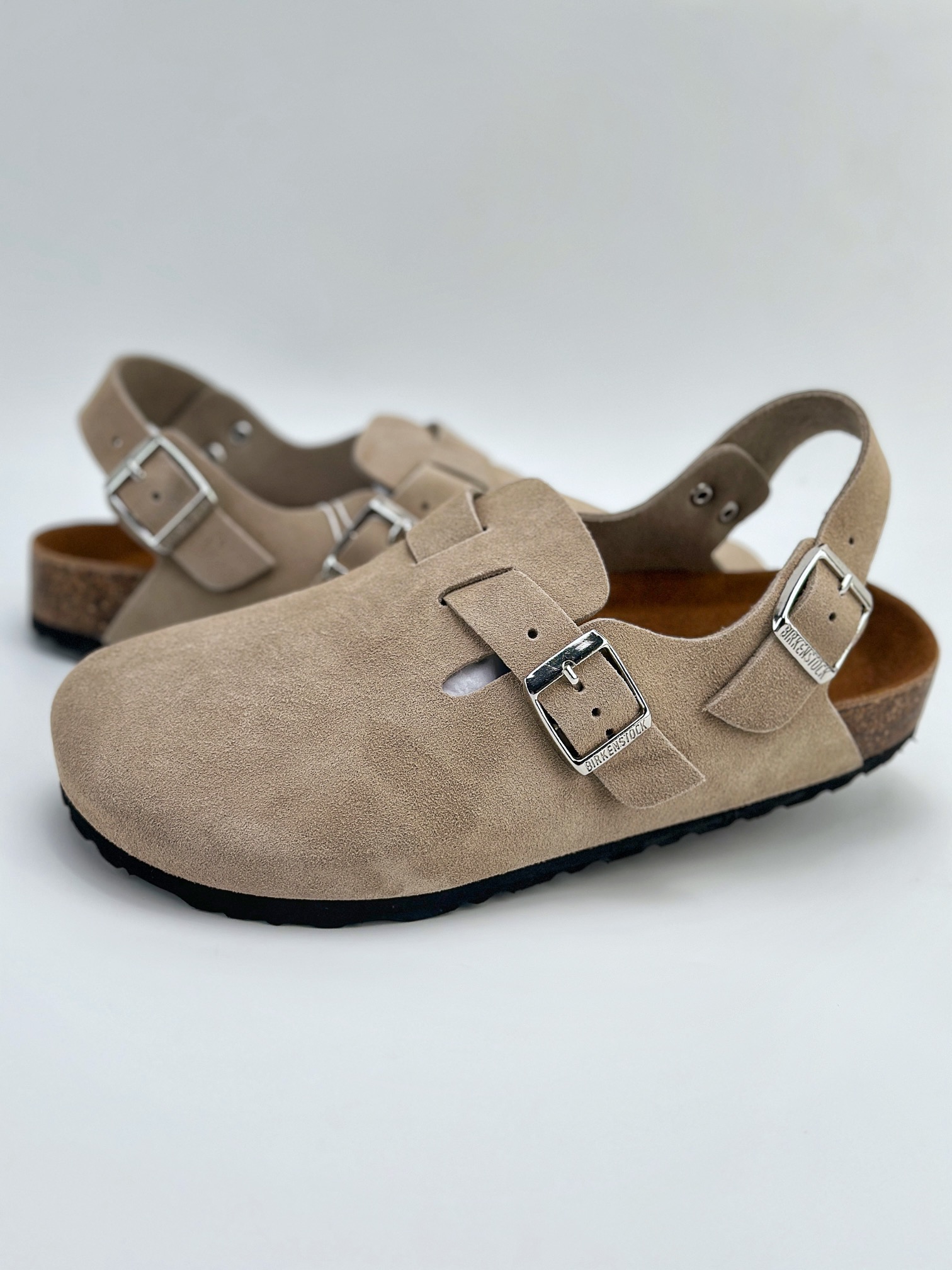 Birkenstock London 勃肯 博肯 半托后跟系列 皮革绒面时尚休闲平底鞋