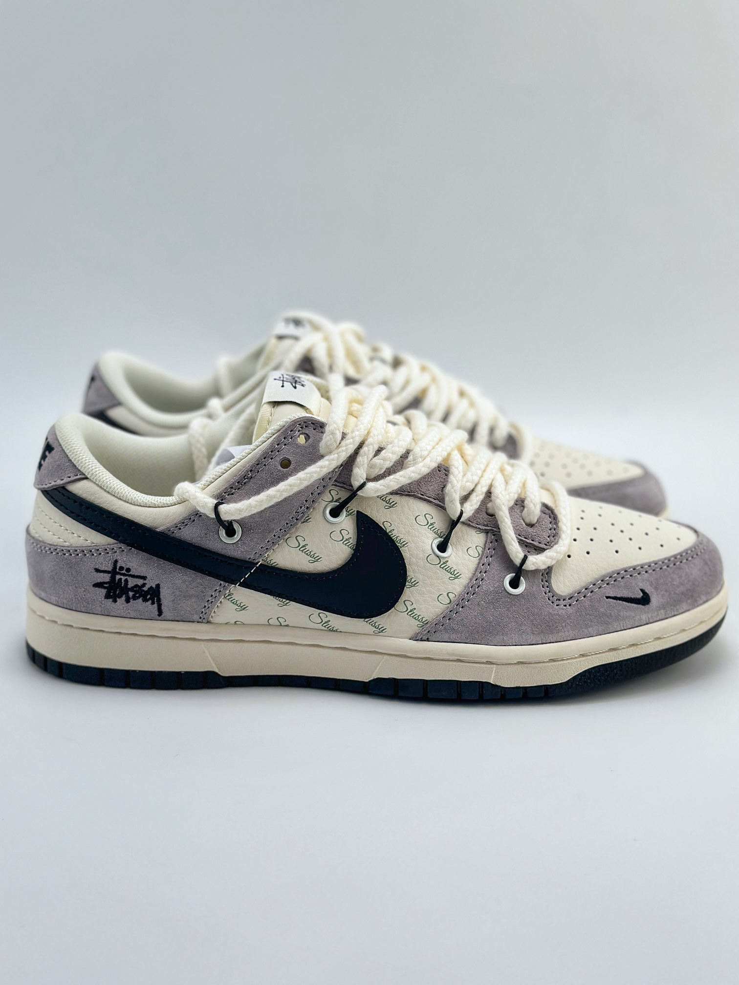 Nike SB Dunk Low x Stussy 白紫黑钩麻绳绑带 SJ2068-293