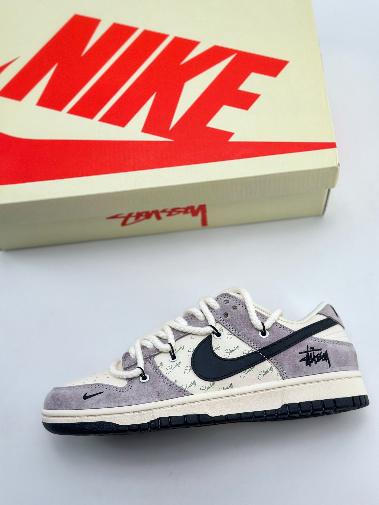 Nike SB Dunk Low x Stussy 白紫黑钩麻绳绑带 SJ2068-293