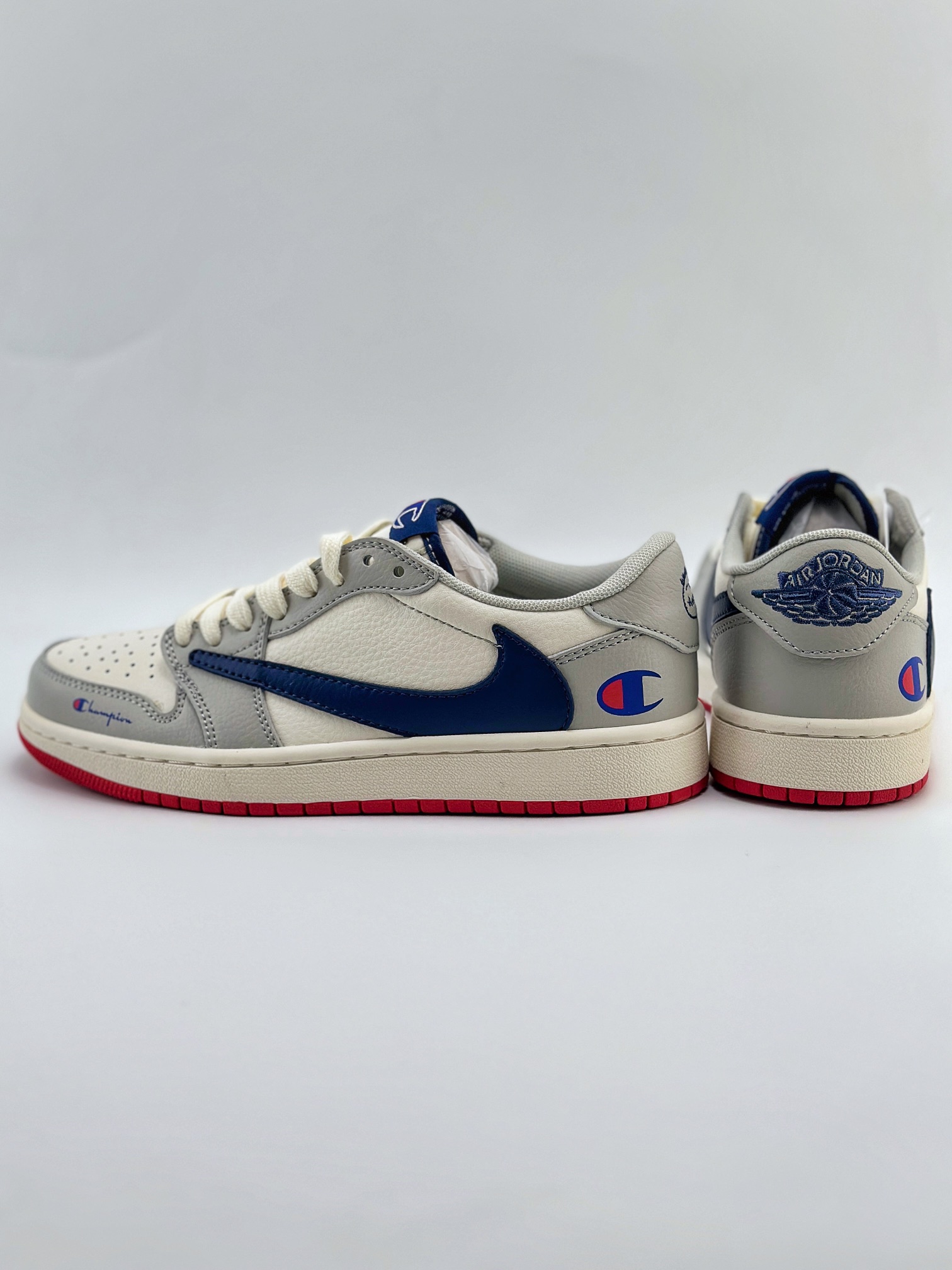 Travis Scott x Nike Air Jordan 1 Low x Champion 灰深蓝 Air Jordan 1 Low 反转灰深蓝倒钩 QY1188-112