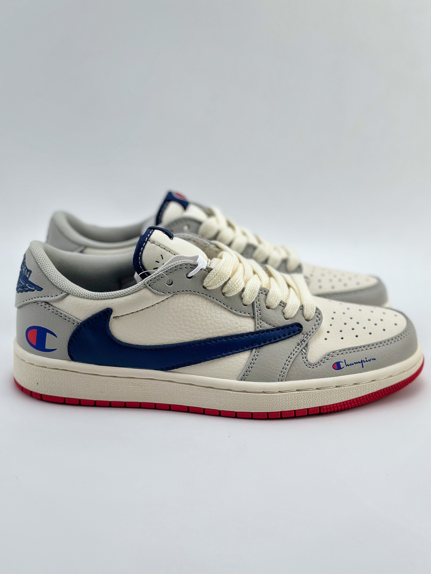 Travis Scott x Nike Air Jordan 1 Low x Champion 灰深蓝 Air Jordan 1 Low 反转灰深蓝倒钩 QY1188-112