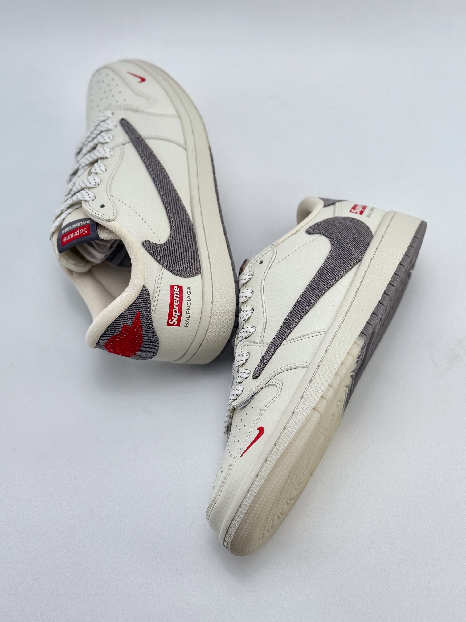 Travis Scott x Nike Air Jordan 1 Low x Supreme x Balenciaga 米灰 Air Jordan 1 Low 反转米灰满天星倒钩  JH6088-607