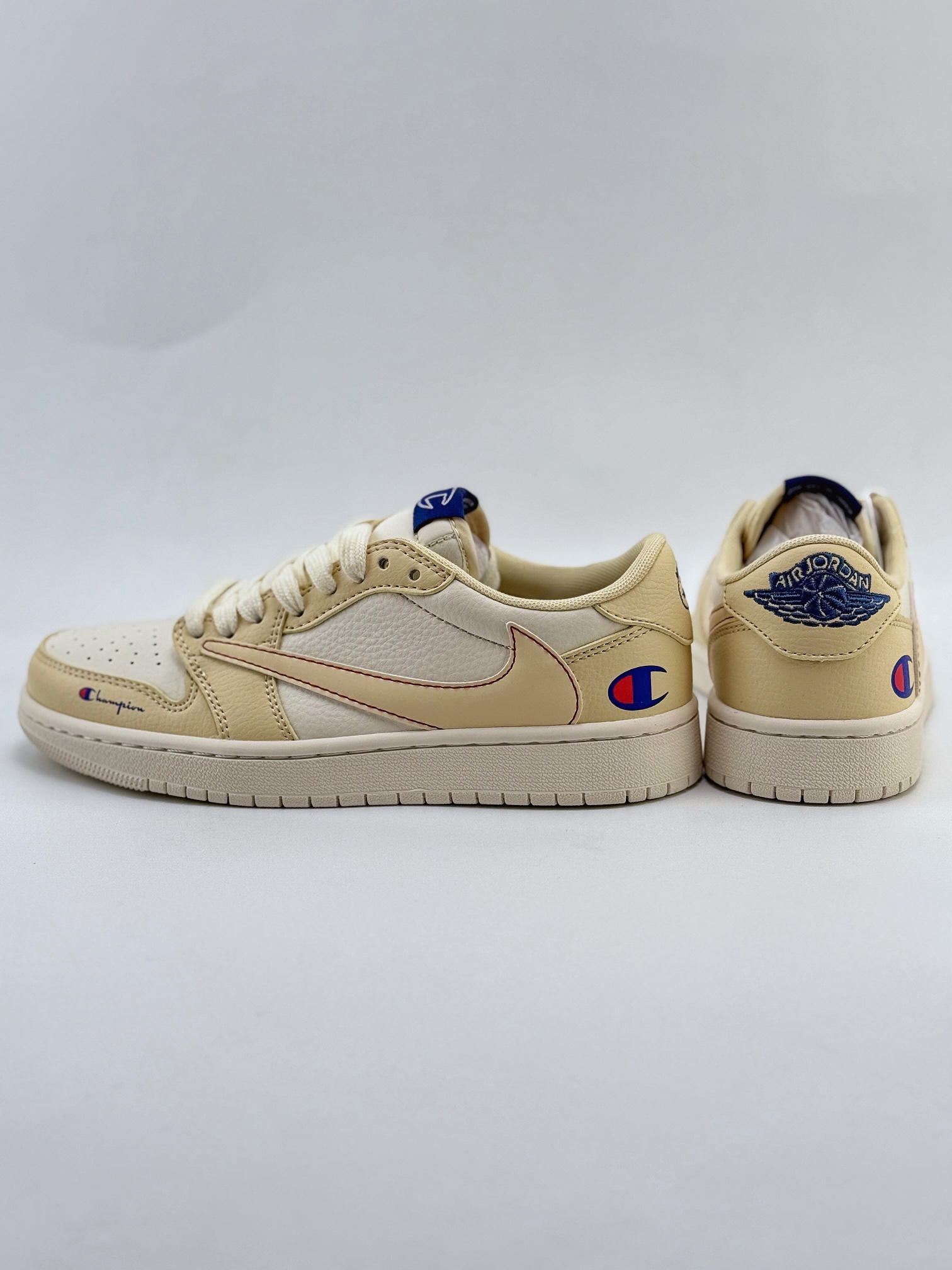 Travis Scott x Nike Air Jordan 1 Low x Champion 米黄 Air Jordan 1 Low 反转米蓝倒钩  QY1188-123