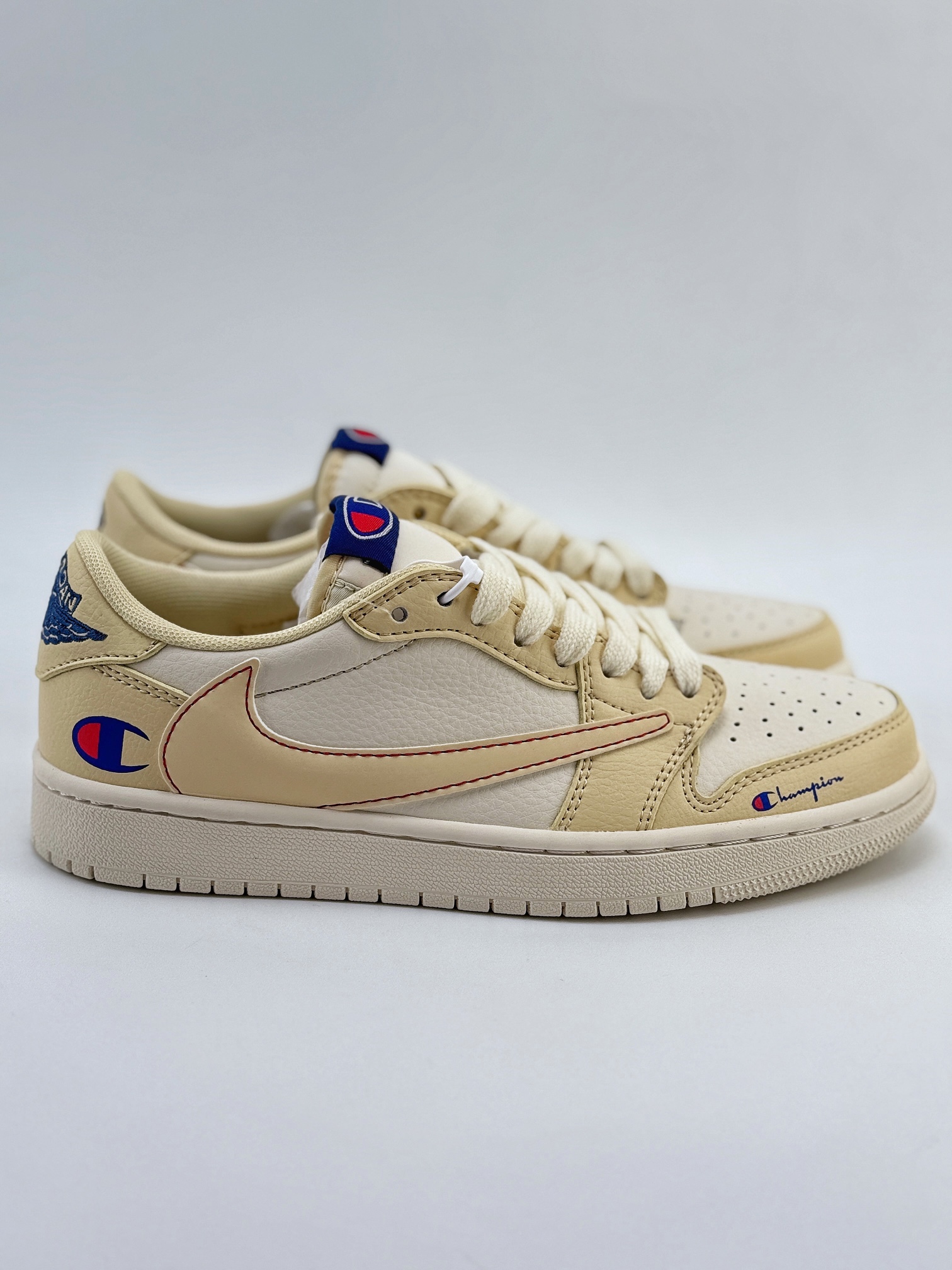 Travis Scott x Nike Air Jordan 1 Low x Champion 米黄 Air Jordan 1 Low 反转米蓝倒钩  QY1188-123