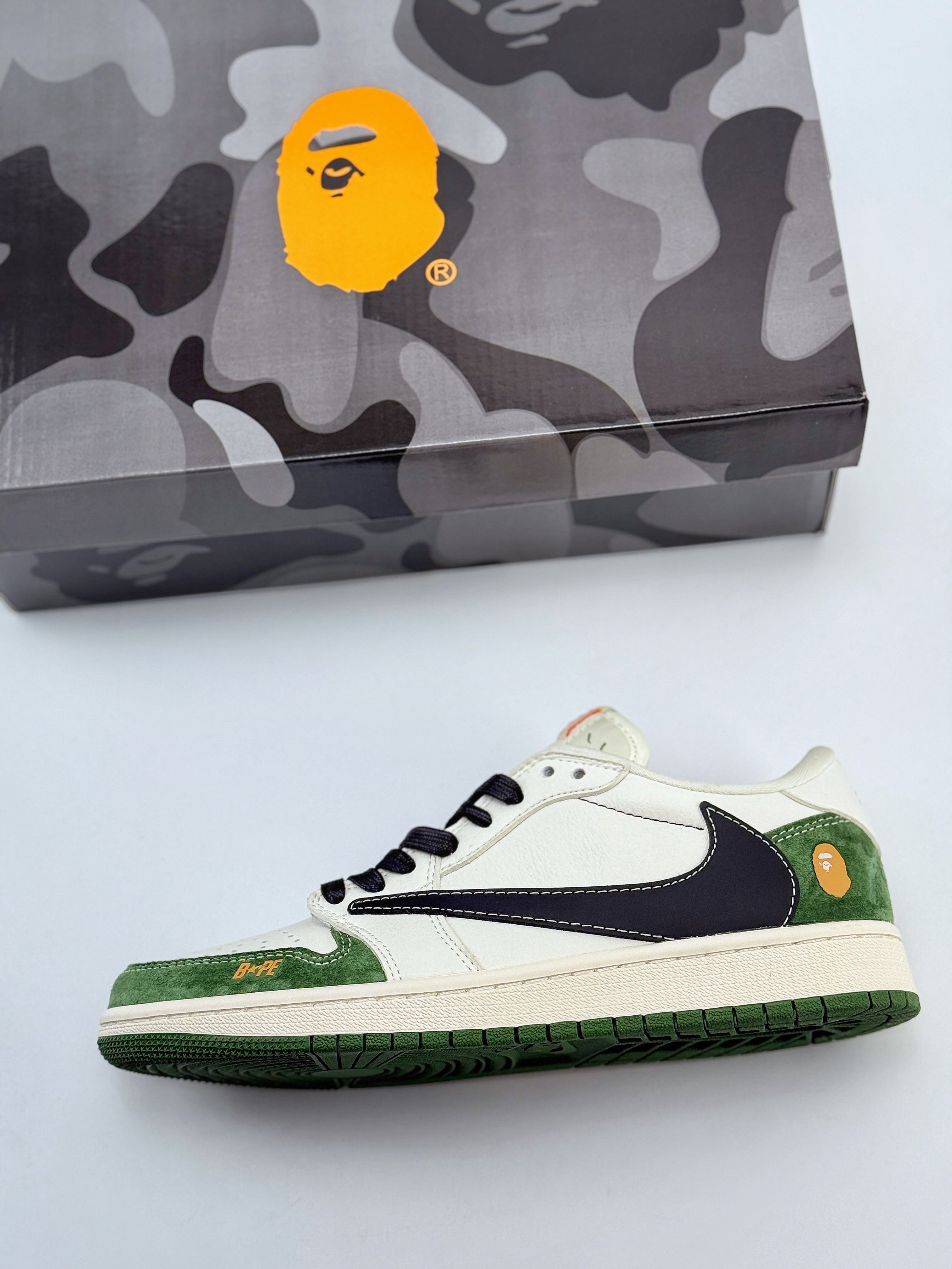 Travis Scott x Nike Air Jordan 1 Low x BAPE 米绿黑 Air Jordan 1 Low 反转米绿黑倒钩  XY2688-107