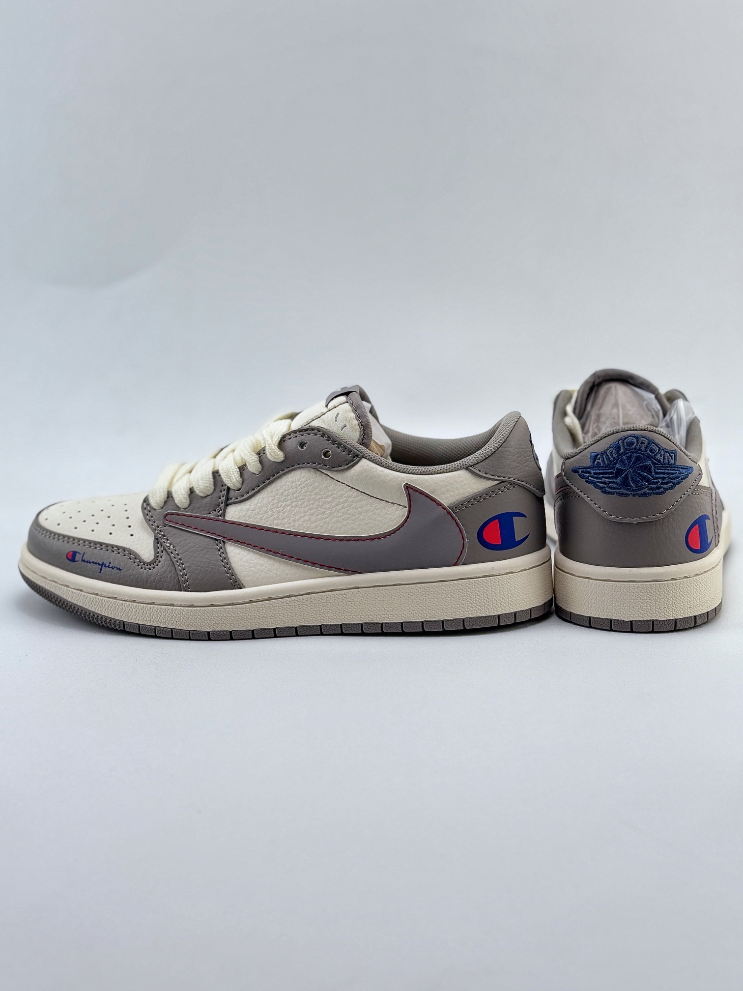 Travis Scott x Nike Air Jordan 1 Low x Champion 米灰 Air Jordan 1 Low 反转米蓝倒钩 QY1188-122