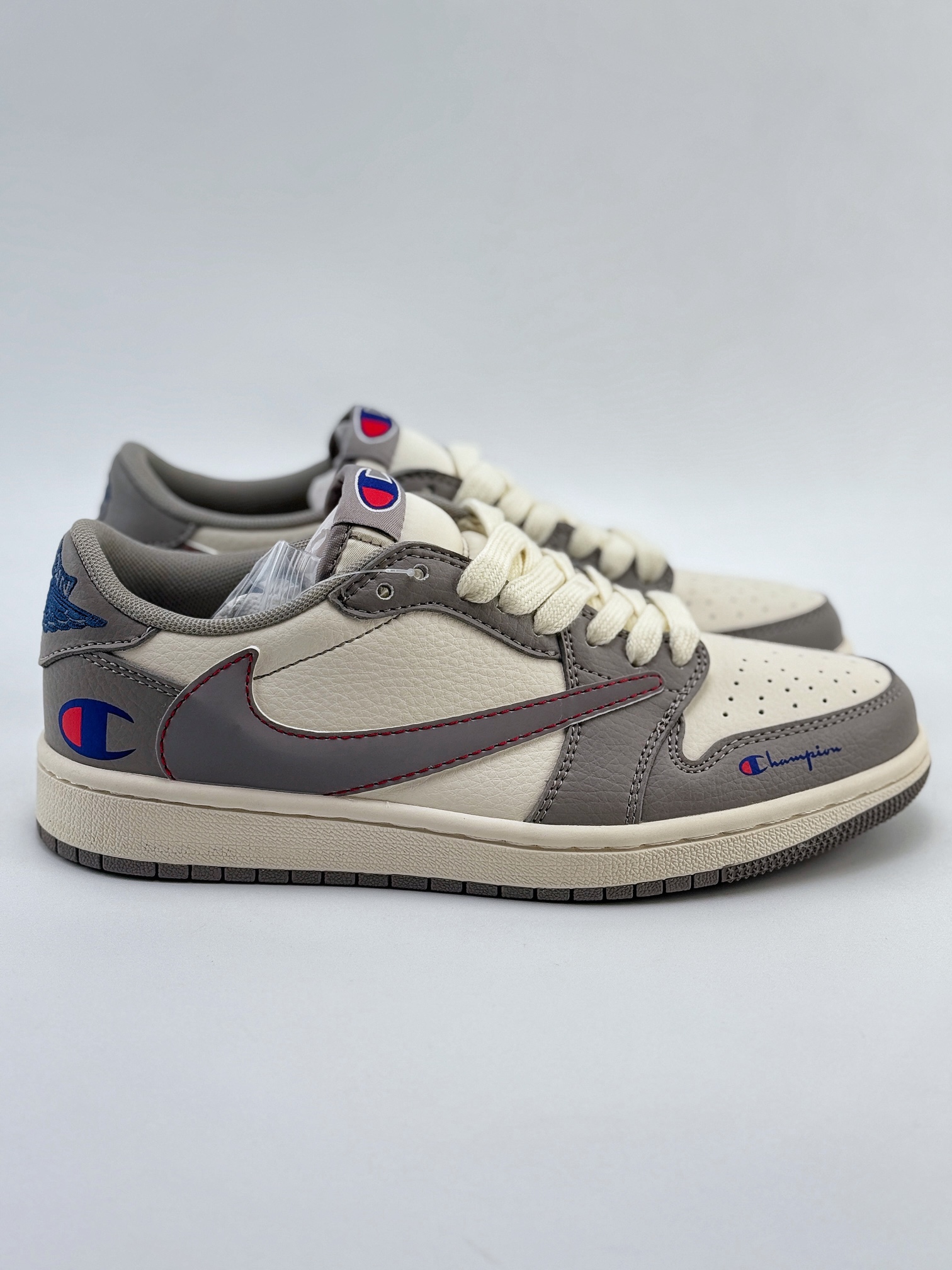 Travis Scott x Nike Air Jordan 1 Low x Champion 米灰 Air Jordan 1 Low 反转米蓝倒钩 QY1188-122