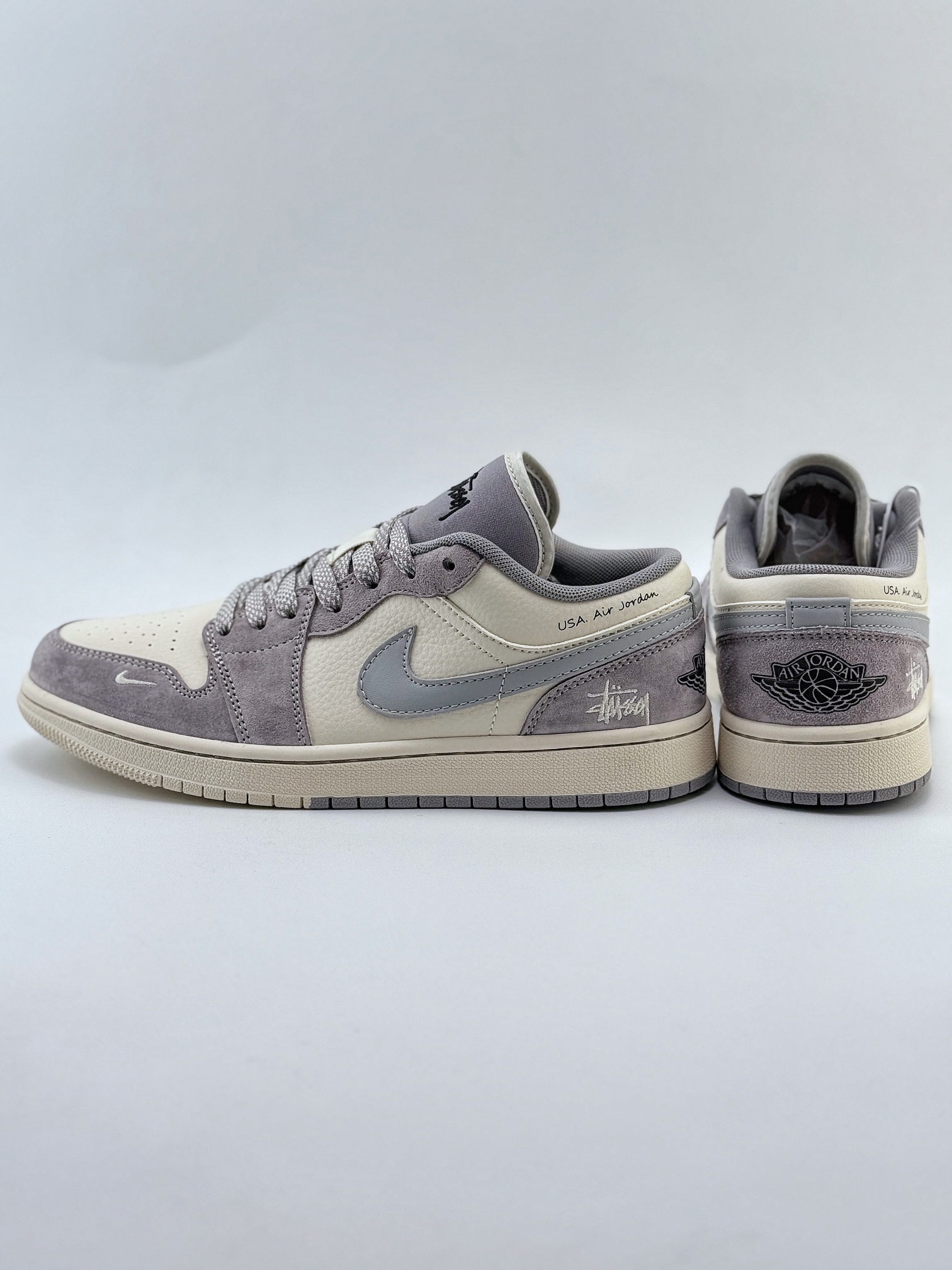 Air Jordan 1 Retro Low x Stussy 米灰翻毛白小钩满天星  SJ9950-045