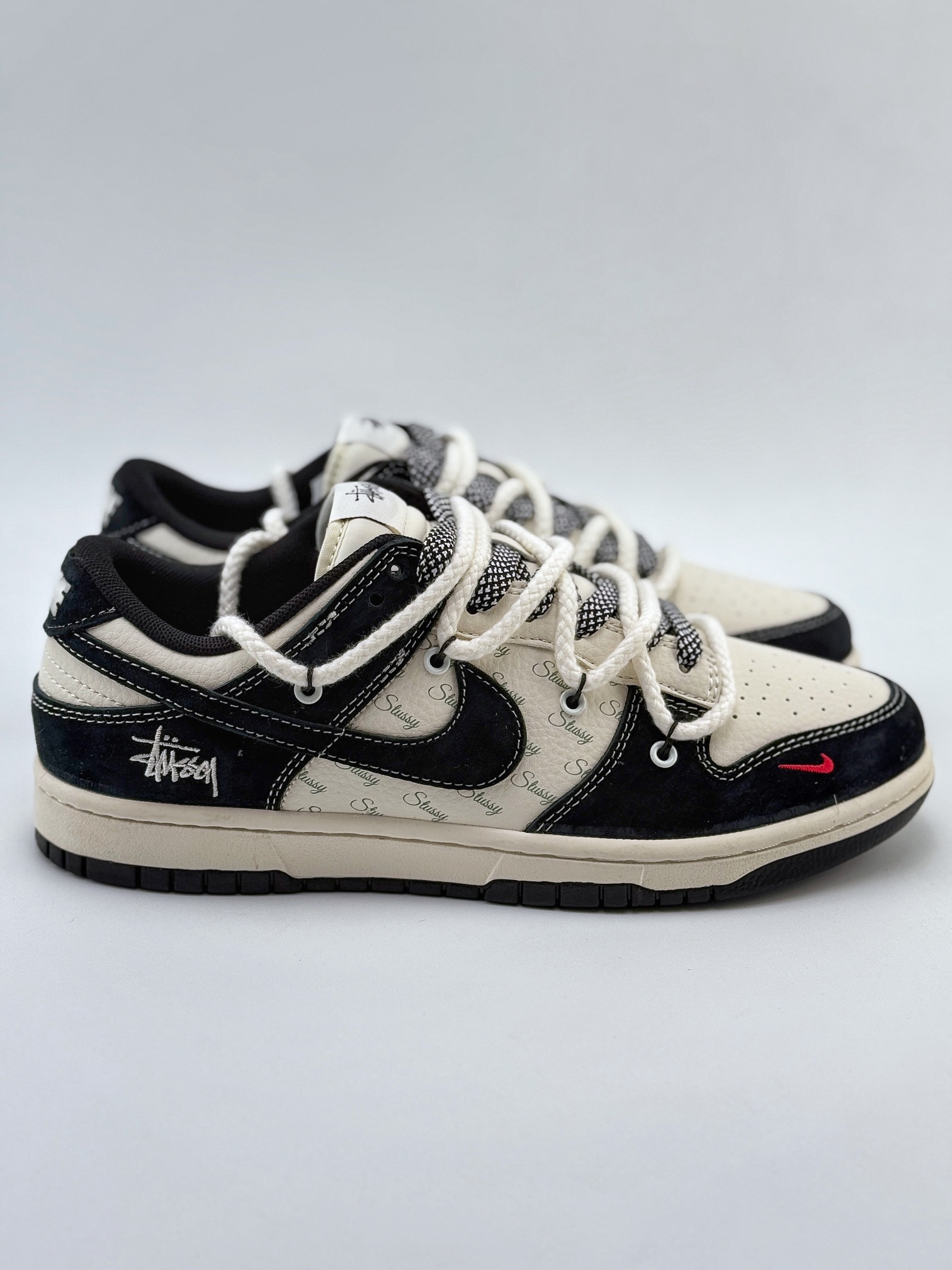 Nike SB Dunk Low x Stussy 米黑红小钩绑带满天星 SJ2068-311