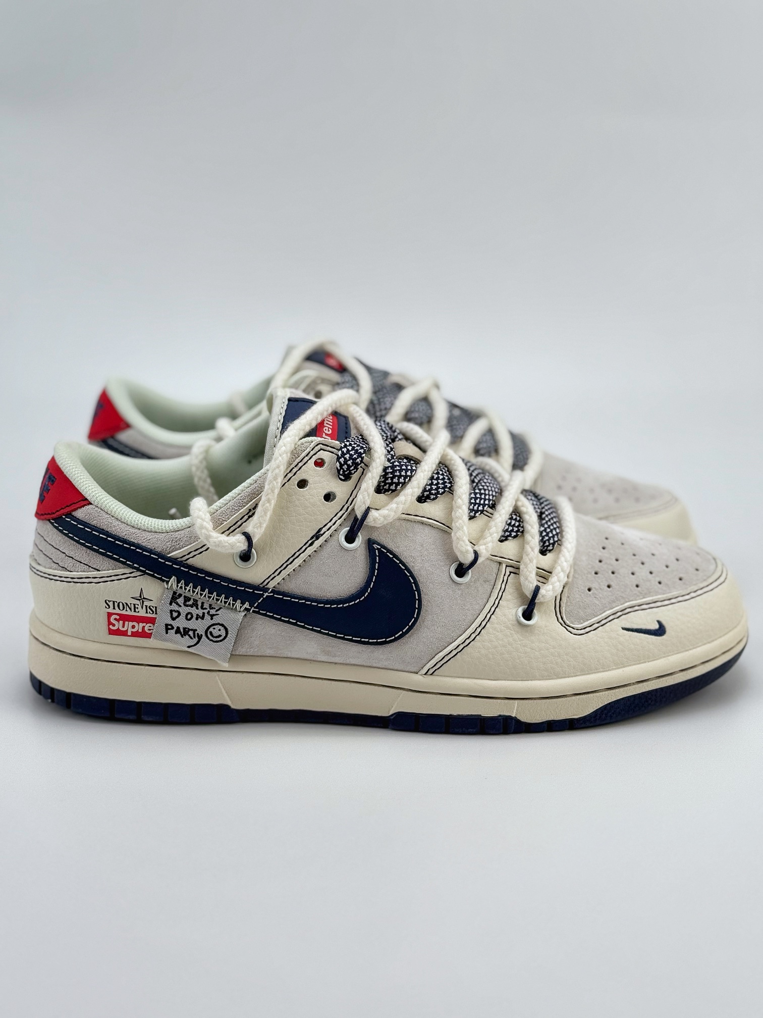 Nike SB Dunk Low x Supreme x Stone Island 白蓝红小钩绑带满天星 YX5056-201