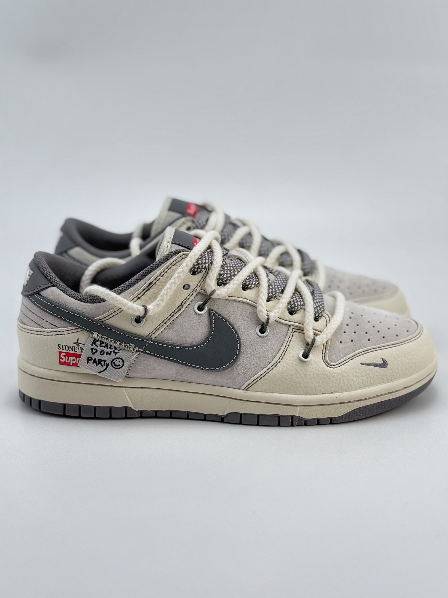 Nike SB Dunk Low x Supreme x Stone Island 白灰小钩绑带满天星 YX5066-203