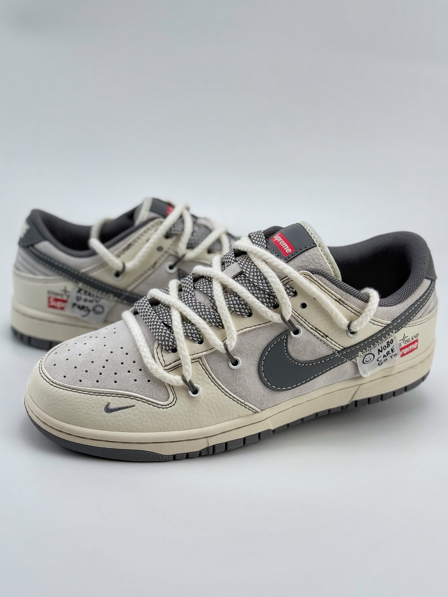 Nike SB Dunk Low x Supreme x Stone Island 白灰小钩绑带满天星 YX5066-203